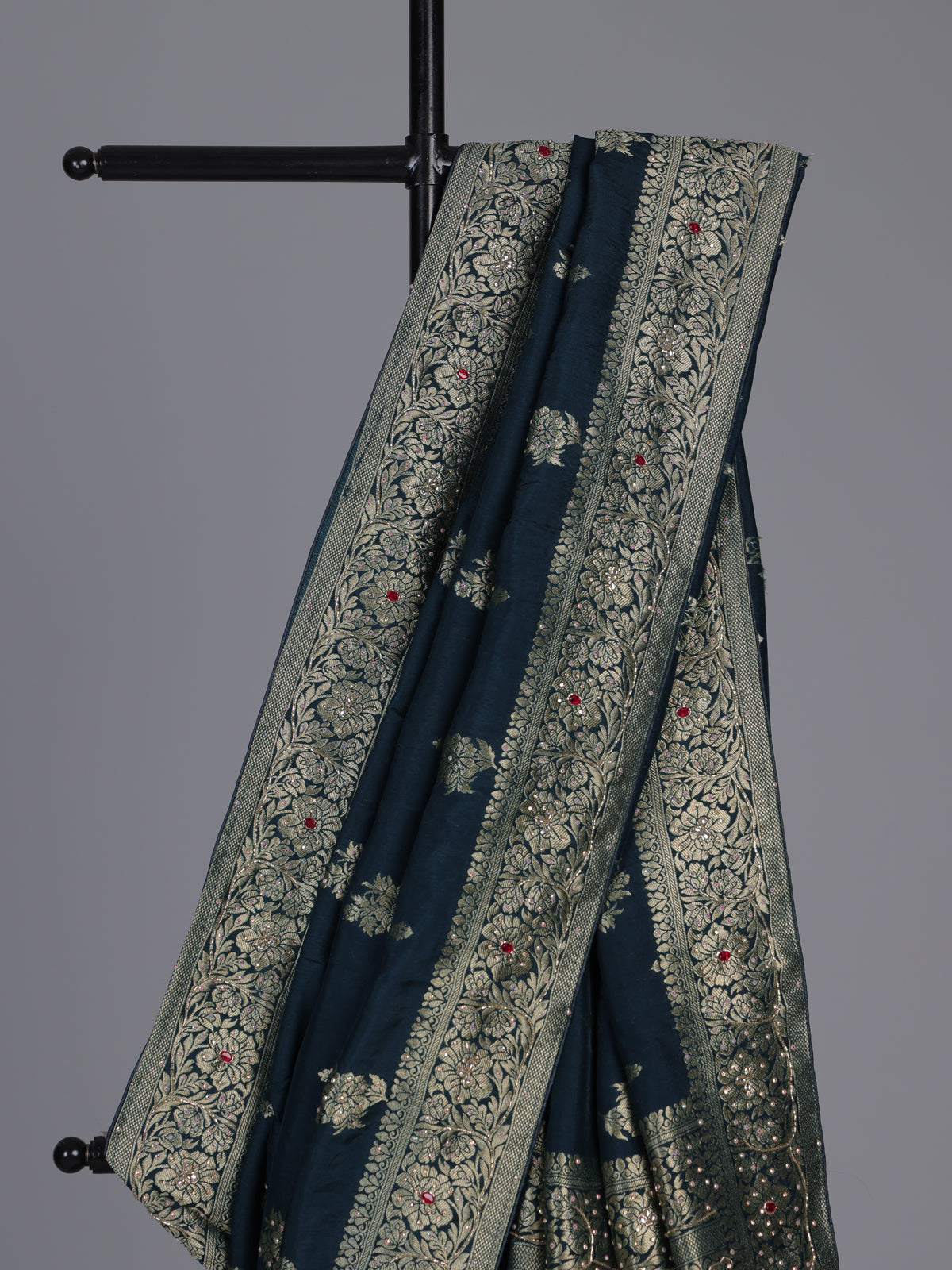 Deep teal blue silk wedding saree
