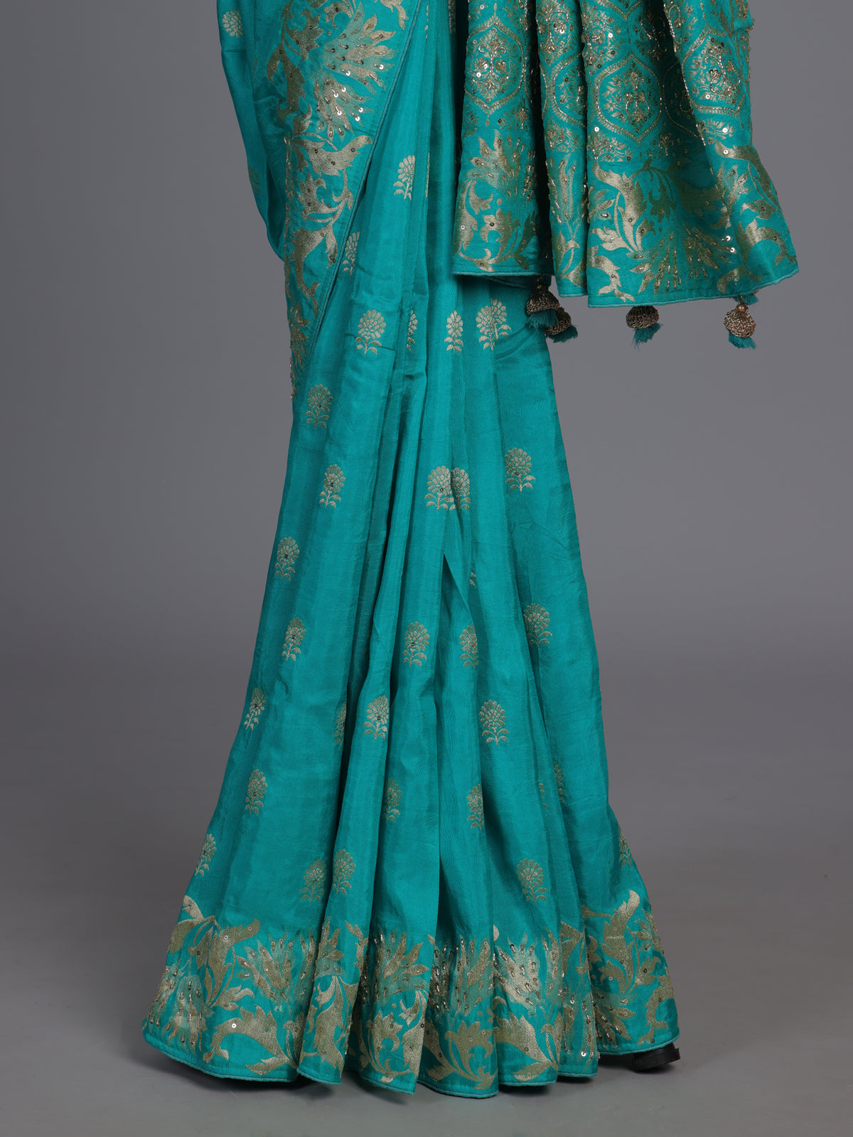 Turquoise blue silk festive saree