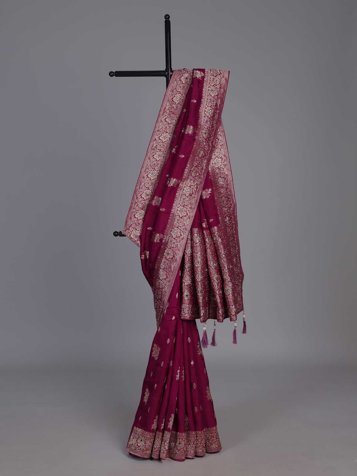 Plum wine silk festive wear saree