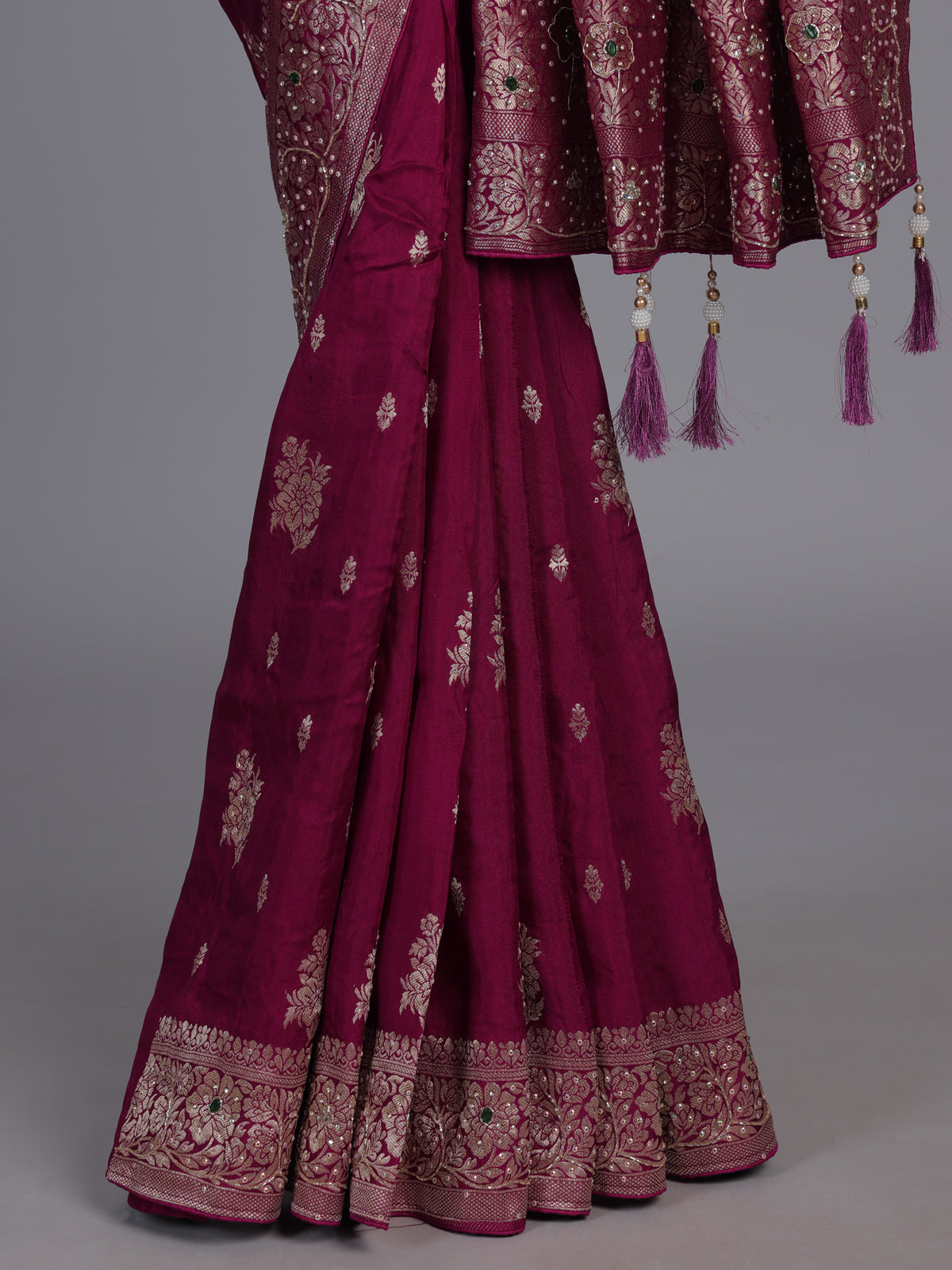 Plum wine silk festive wear saree