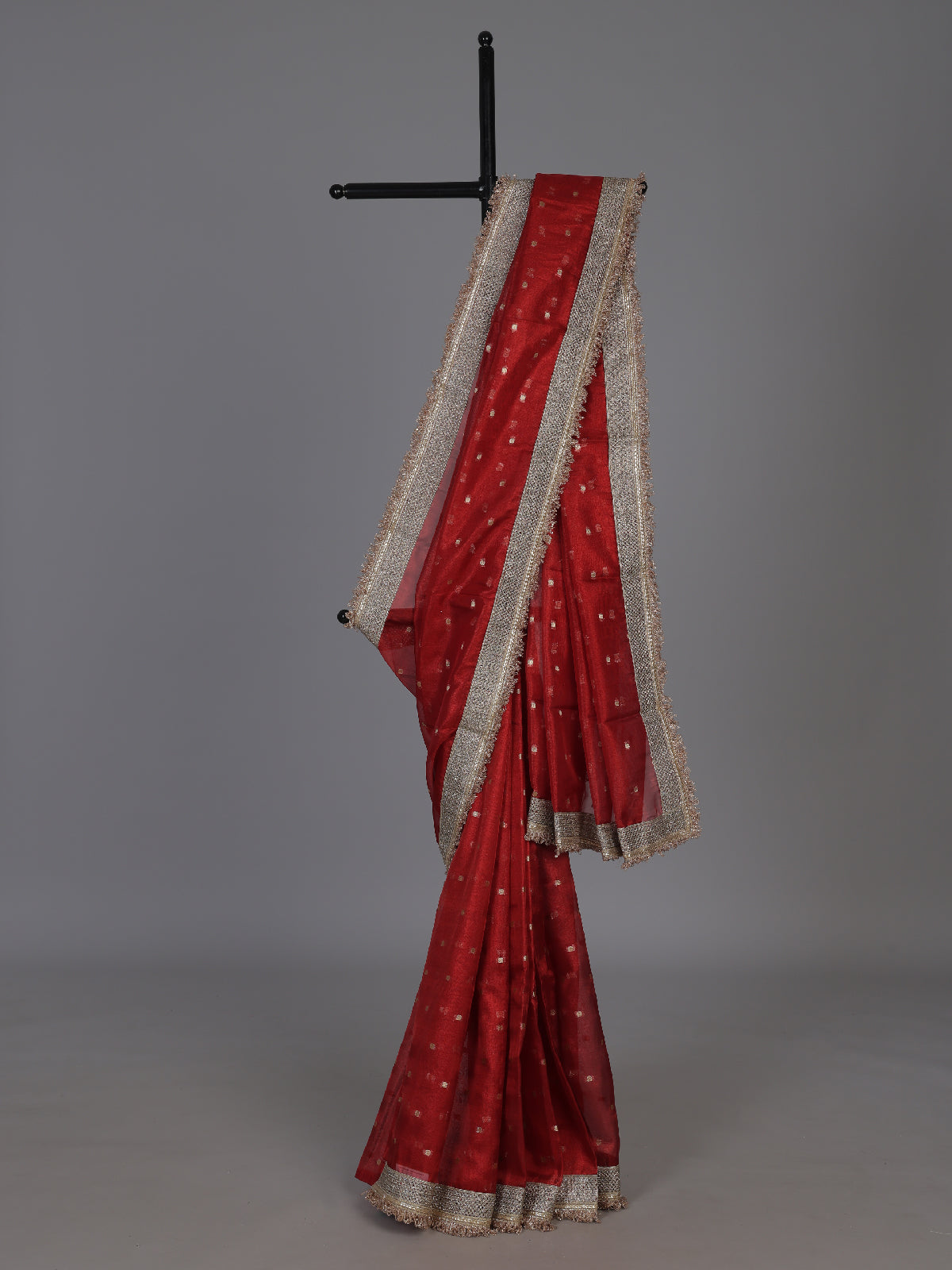 Red zari woven semi soft tissue festive saree