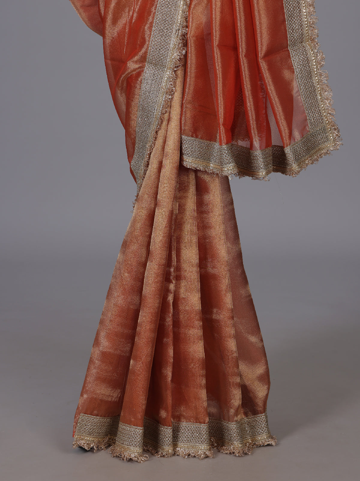 Orange resham embellished celebration wear saree