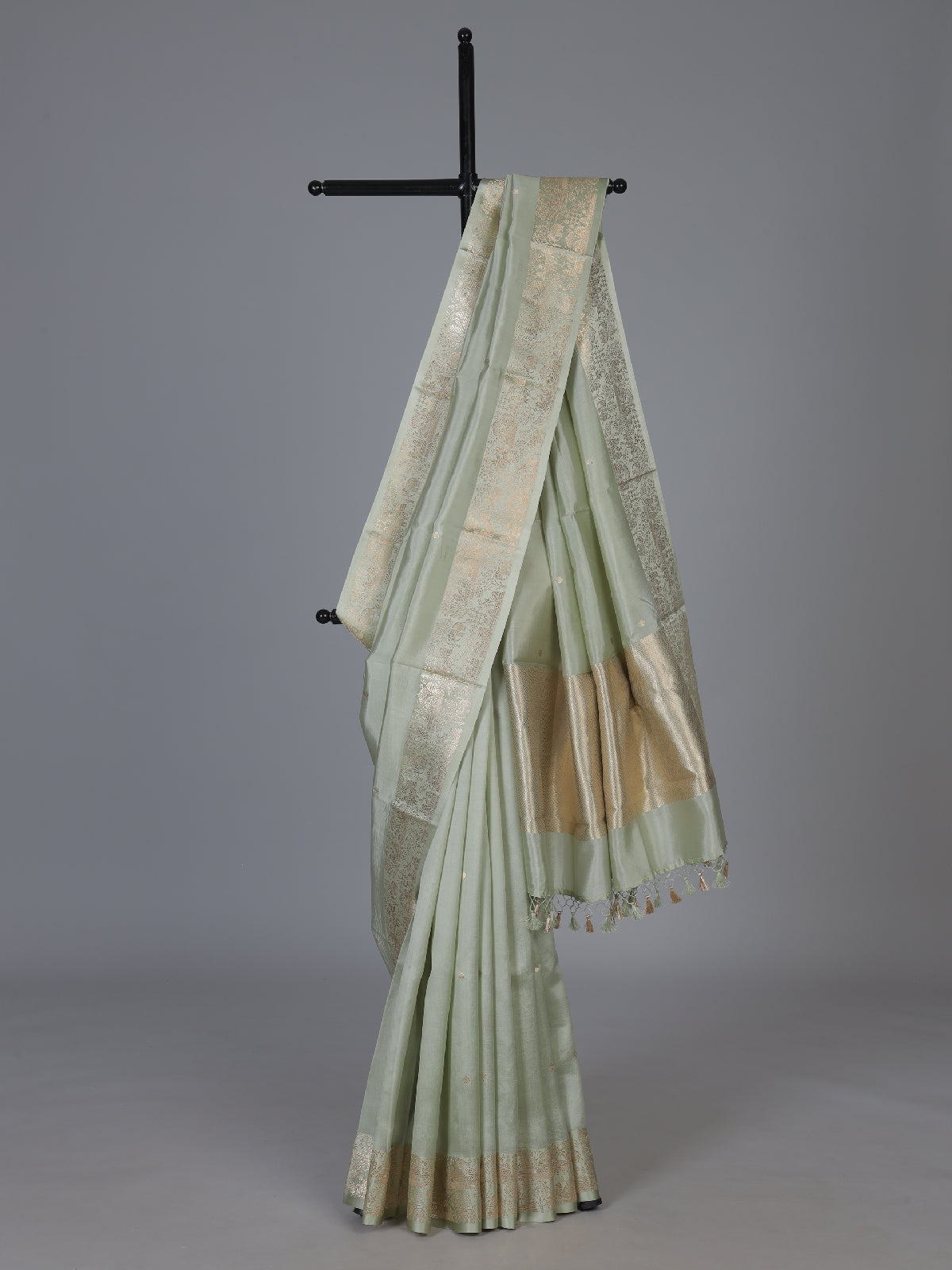 Pista green timeless raw silk zari celebration saree