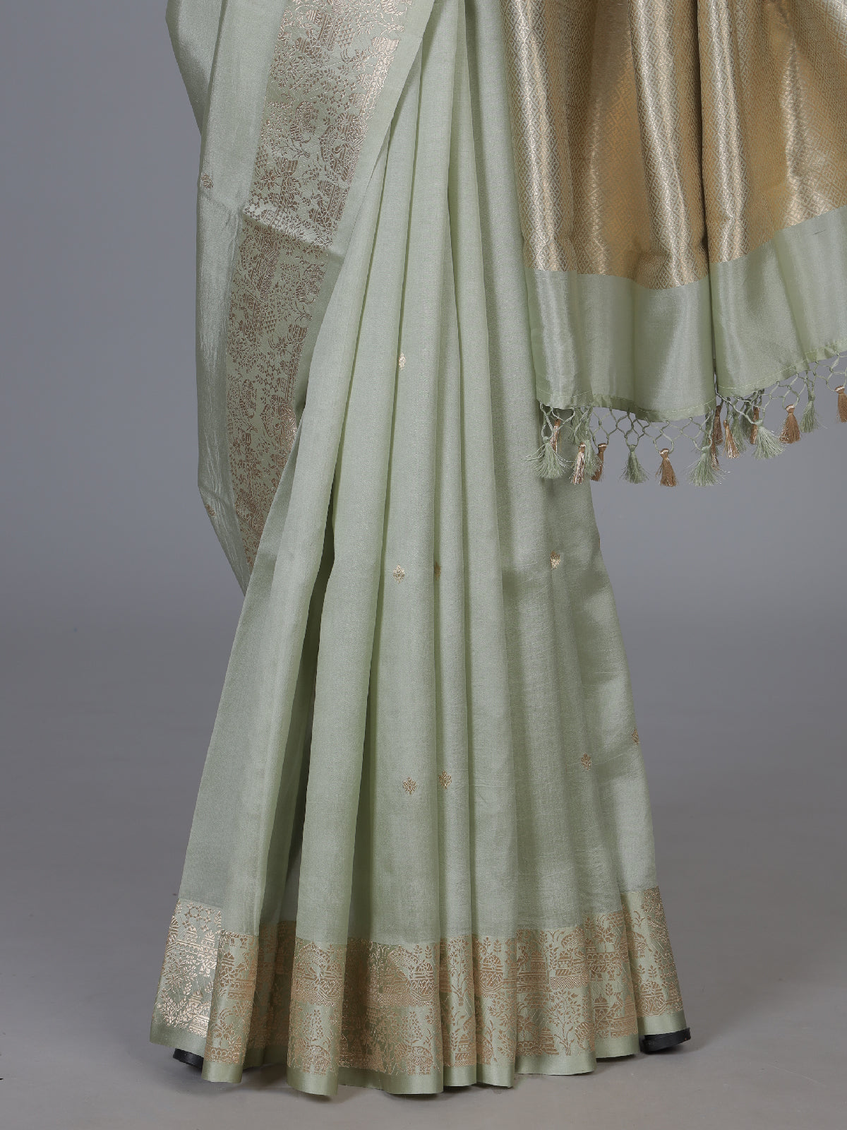Pista green timeless raw silk zari celebration saree