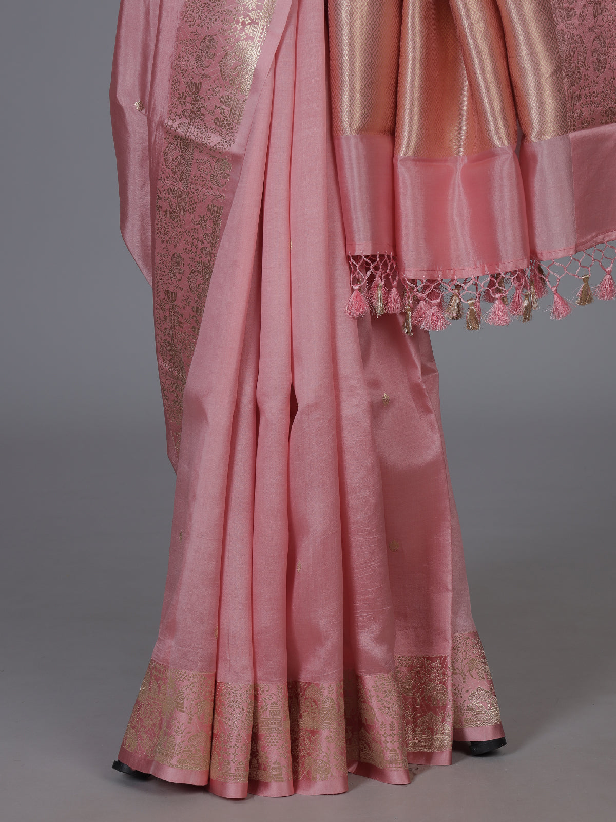 Pink elegant floral zari woven festive saree