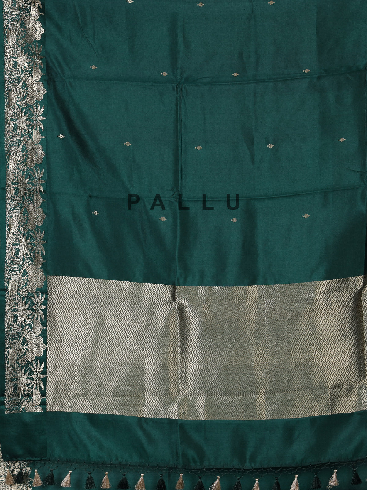 Bottle green floral vine raw silk festive saree