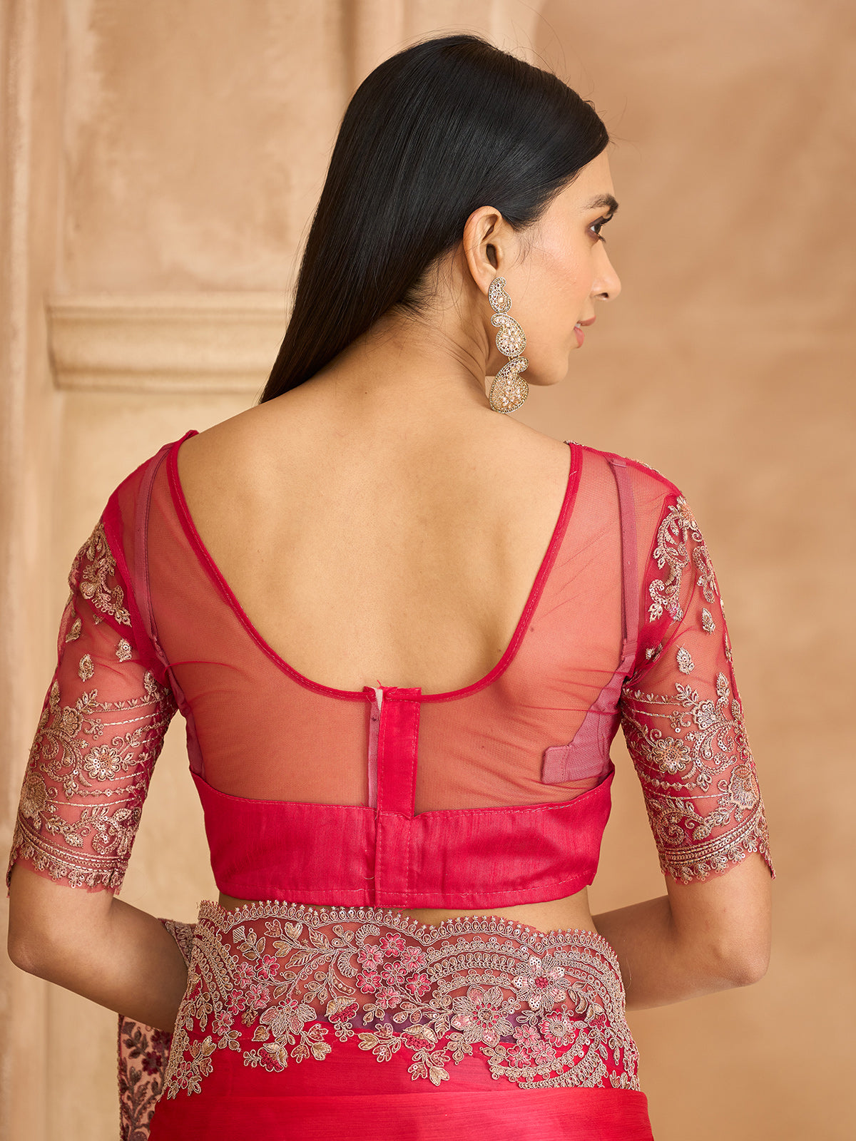 Pink graceful satin chiffon festive saree charm