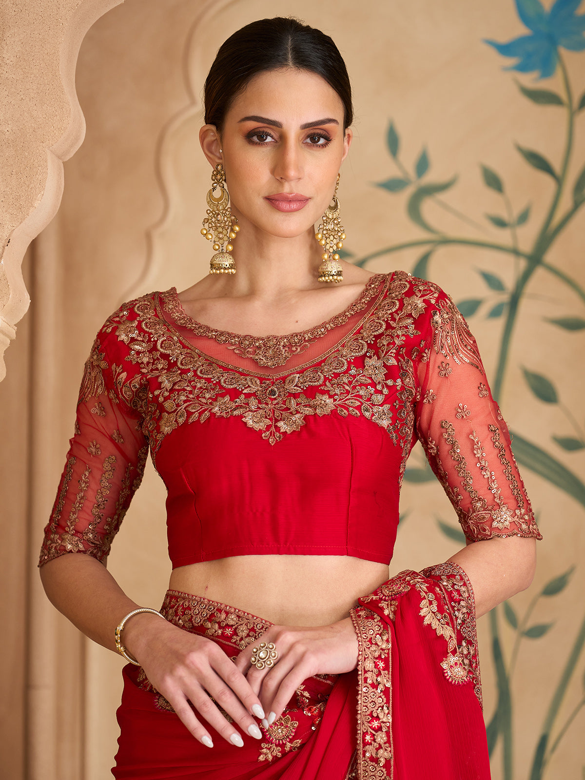 Red regal embroidered wedding saree elegance