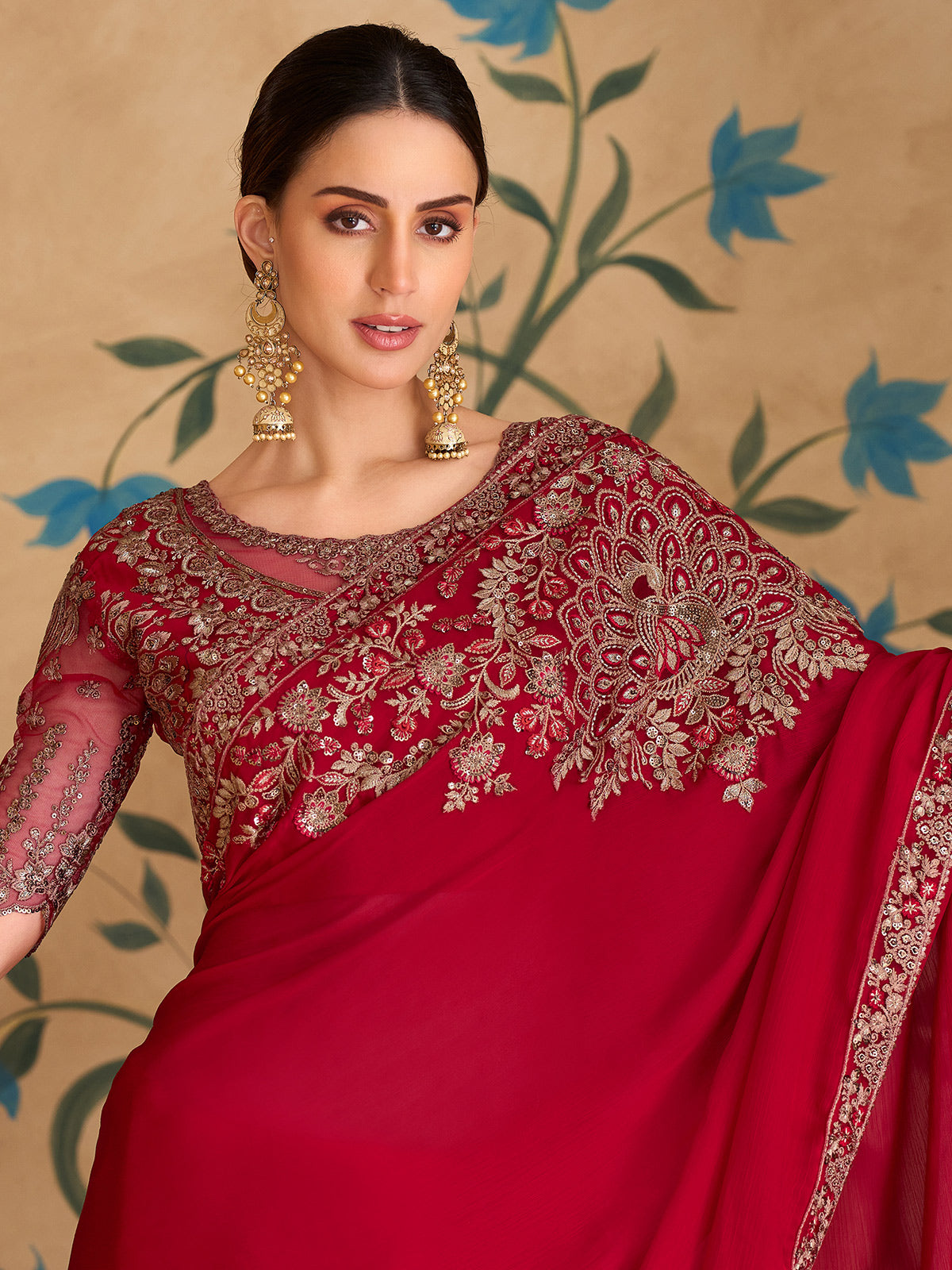Red regal embroidered wedding saree elegance