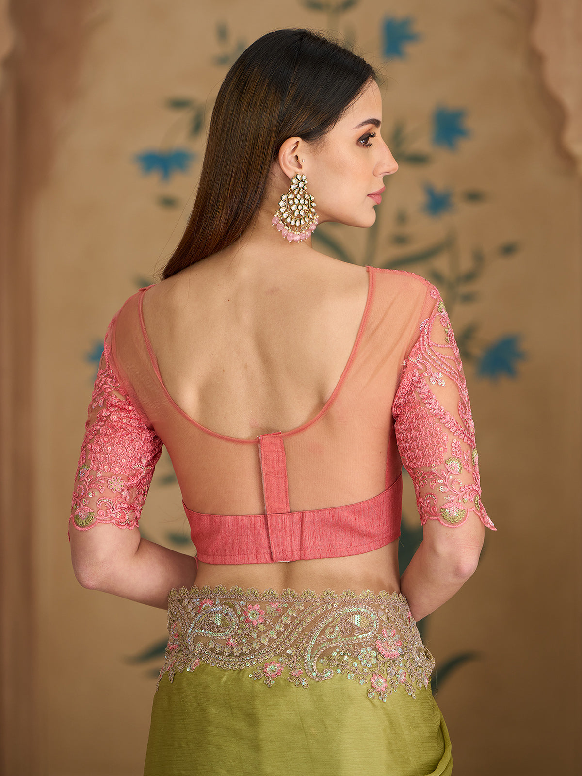 Green shaded regal chiffon wedding saree glamour