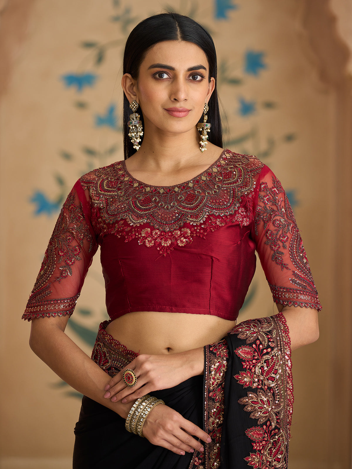 Black timeless zardosi embellished wedding saree allure