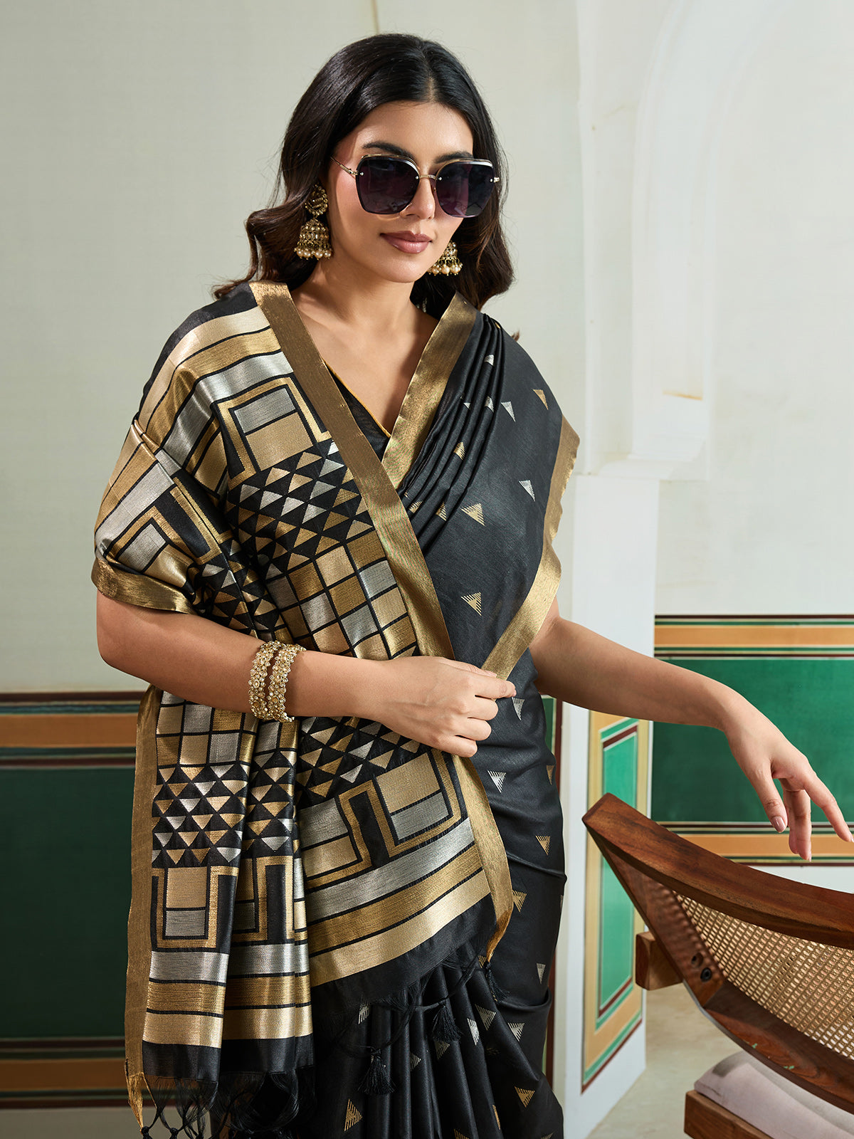 Black regal zari woven festive saree elegance