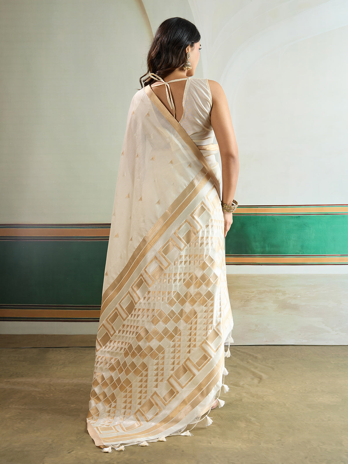 Off white timeless woven festive saree sophistication