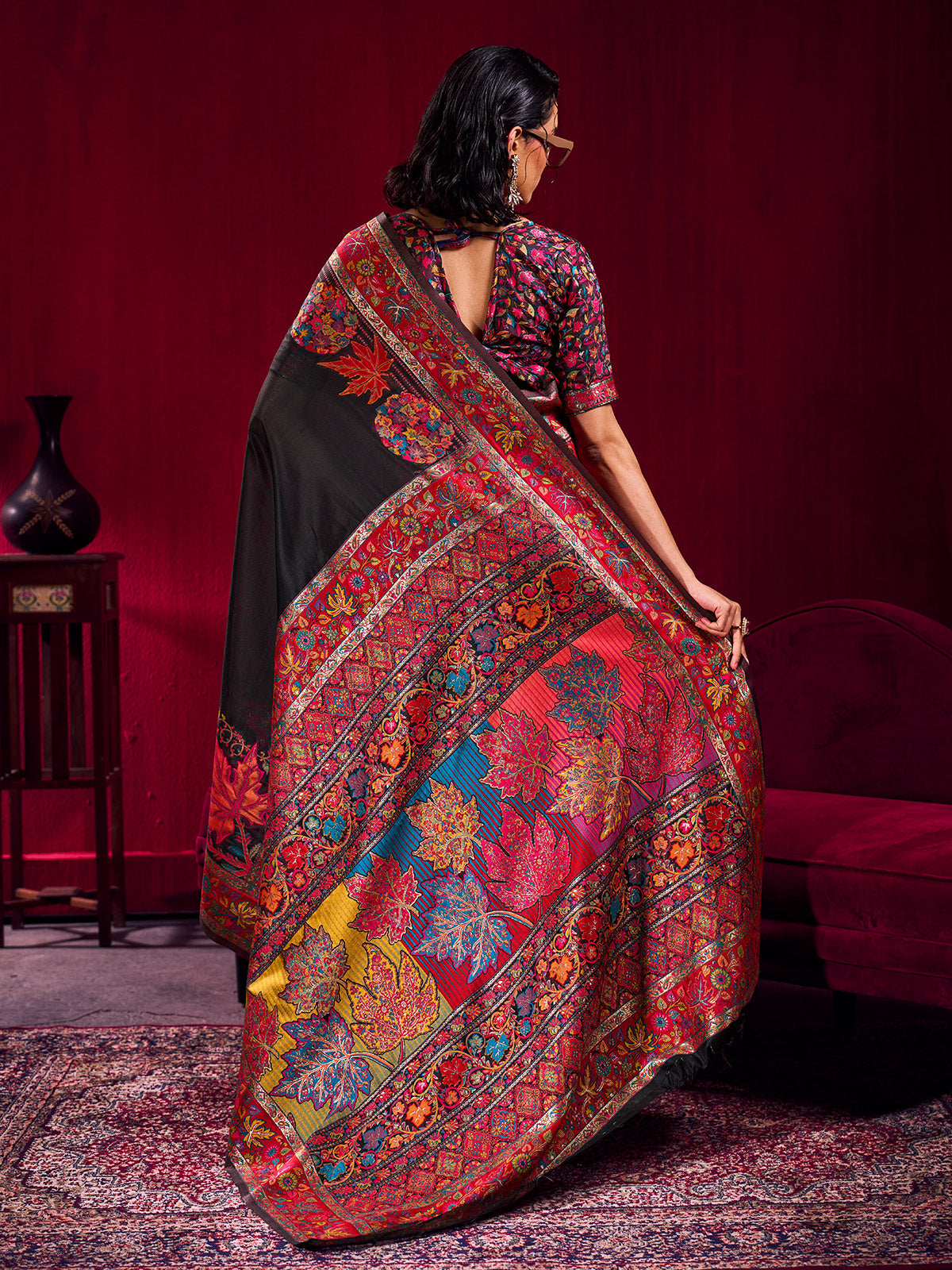 Black royal multicolor woven saree statement beauty