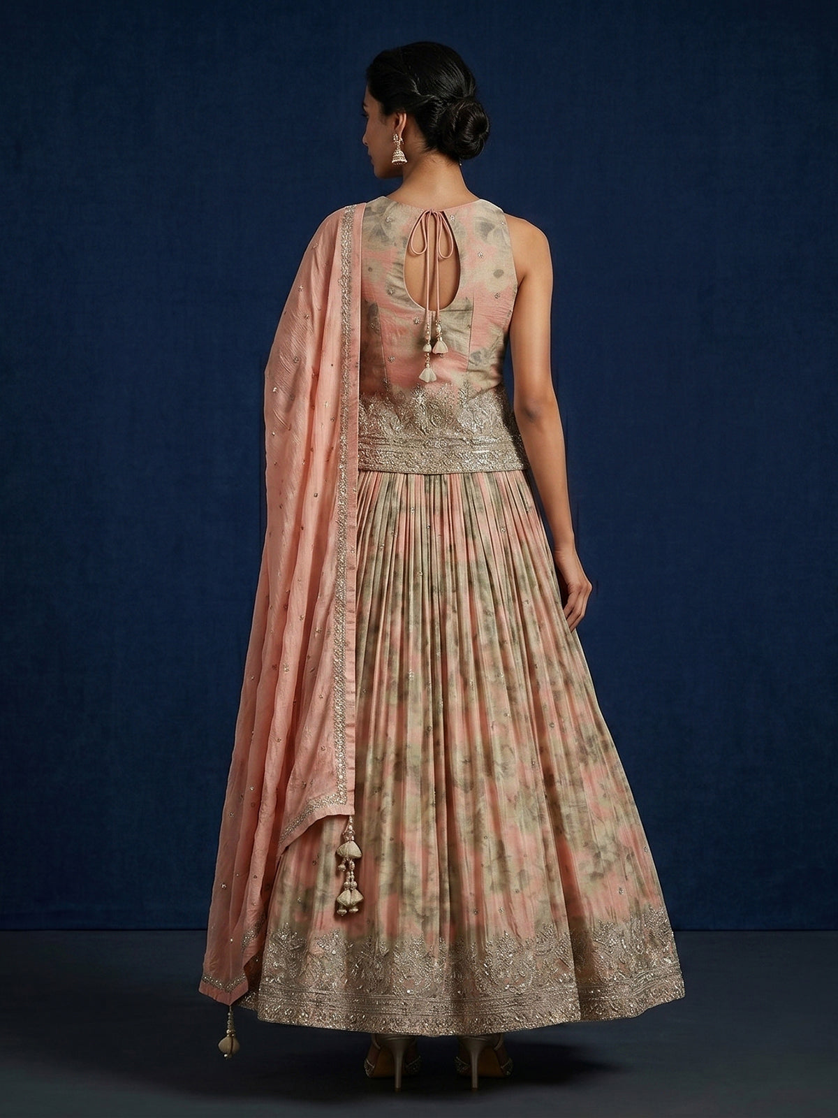 Peach dreamy pleated festive lehenga statement attire