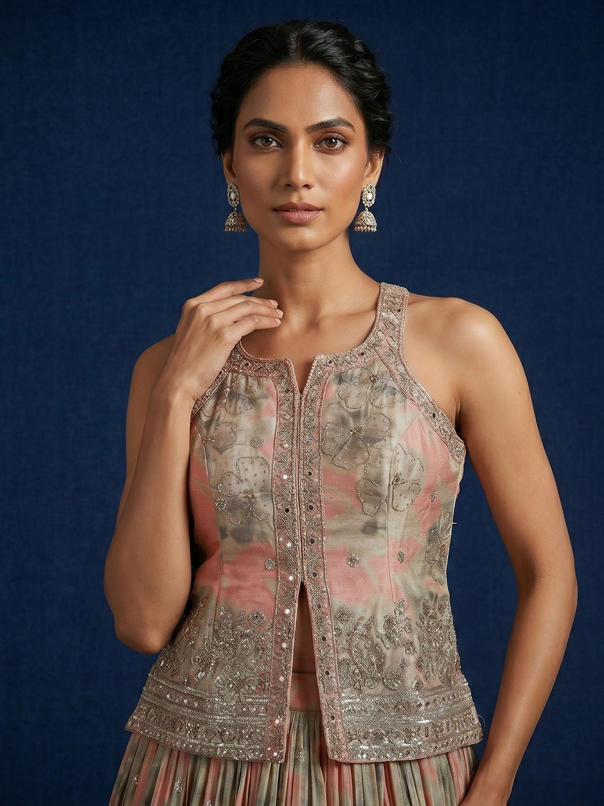 Peach dreamy pleated festive lehenga statement attire