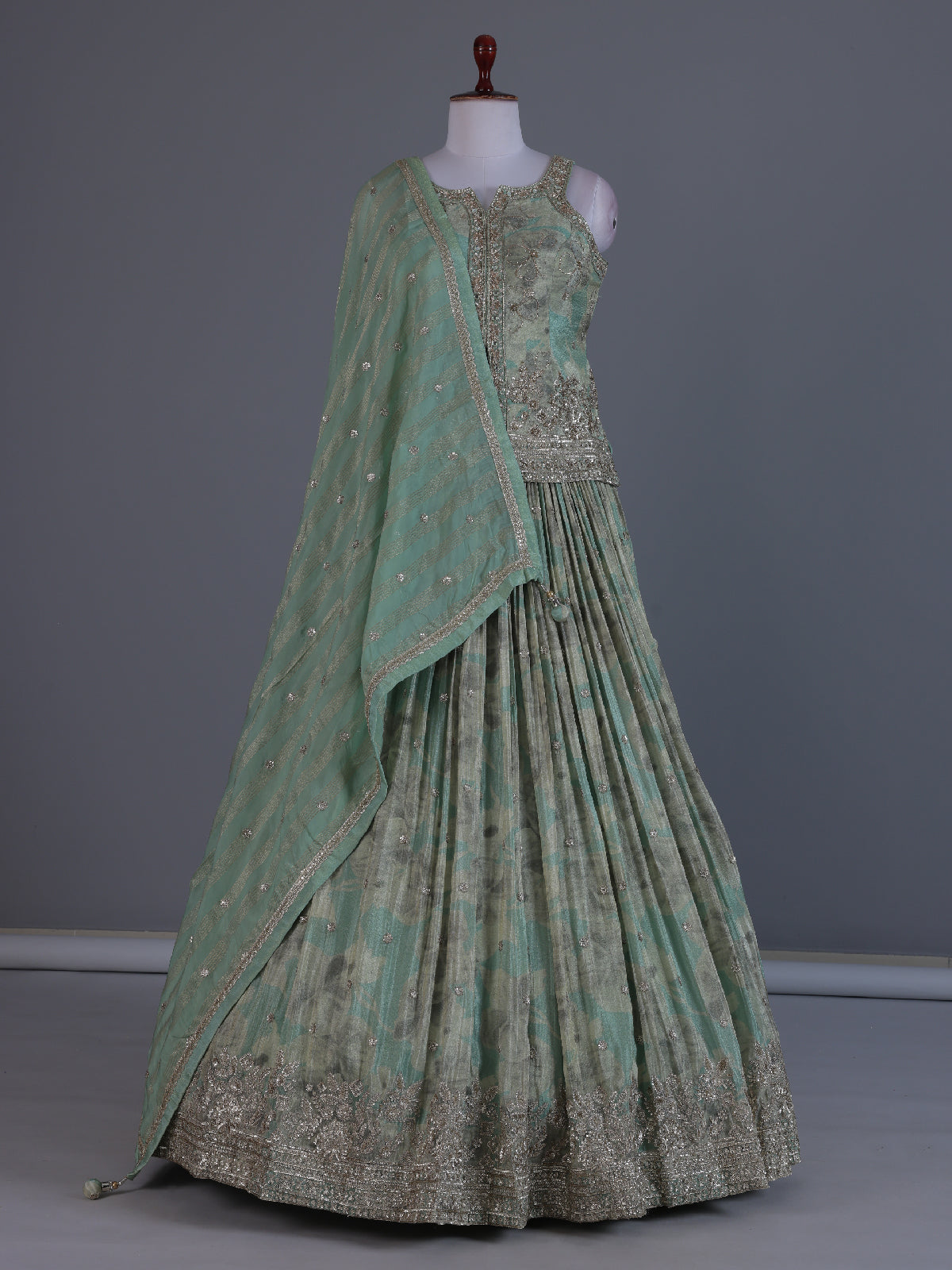 Mint green swarovski embellished designer lehenga allure