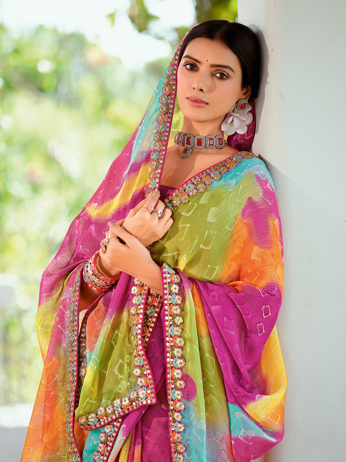 Multicolor georgette silk festive saree with digital print