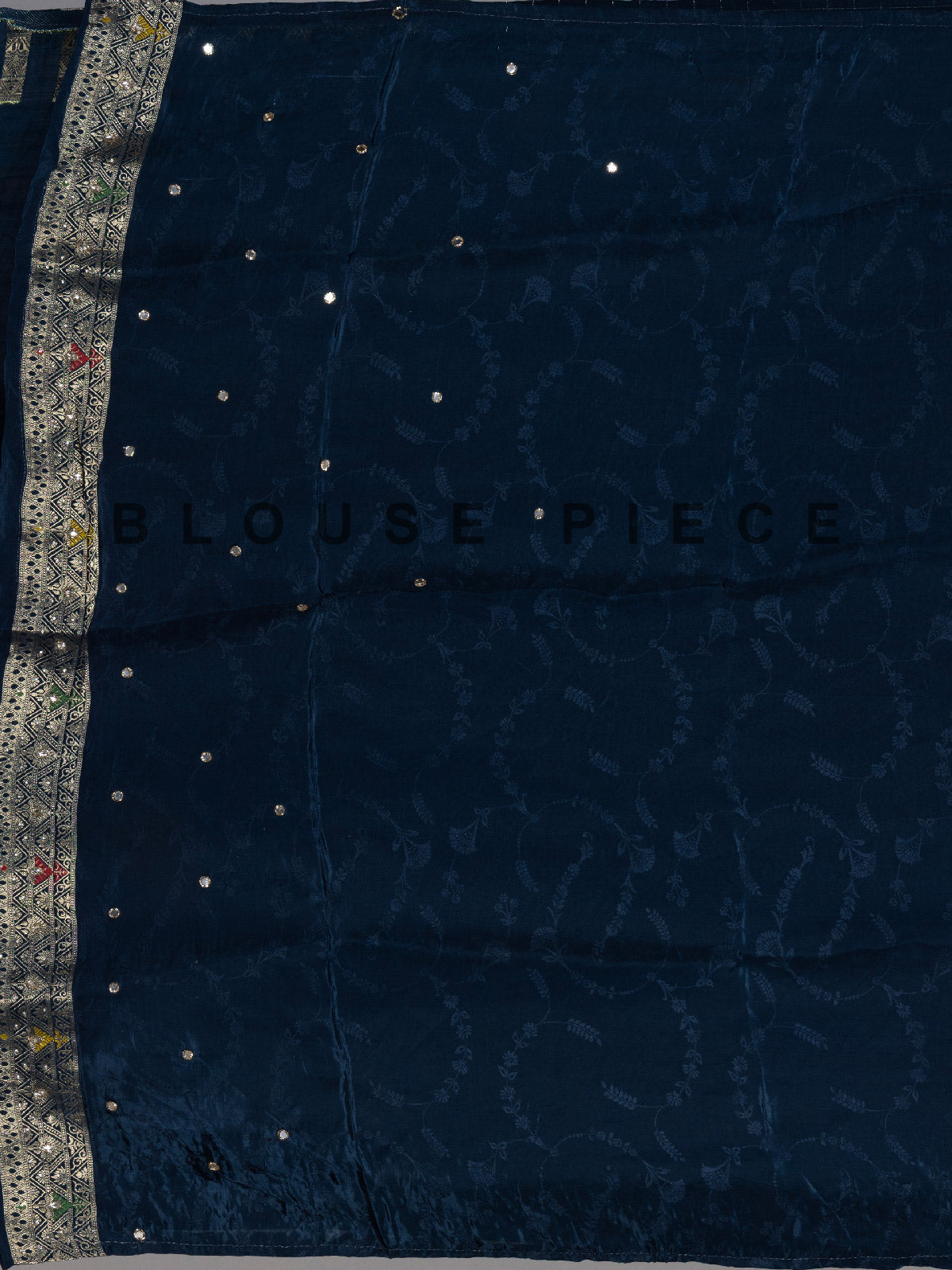 Navy blue royal peacock border dola silk saree
