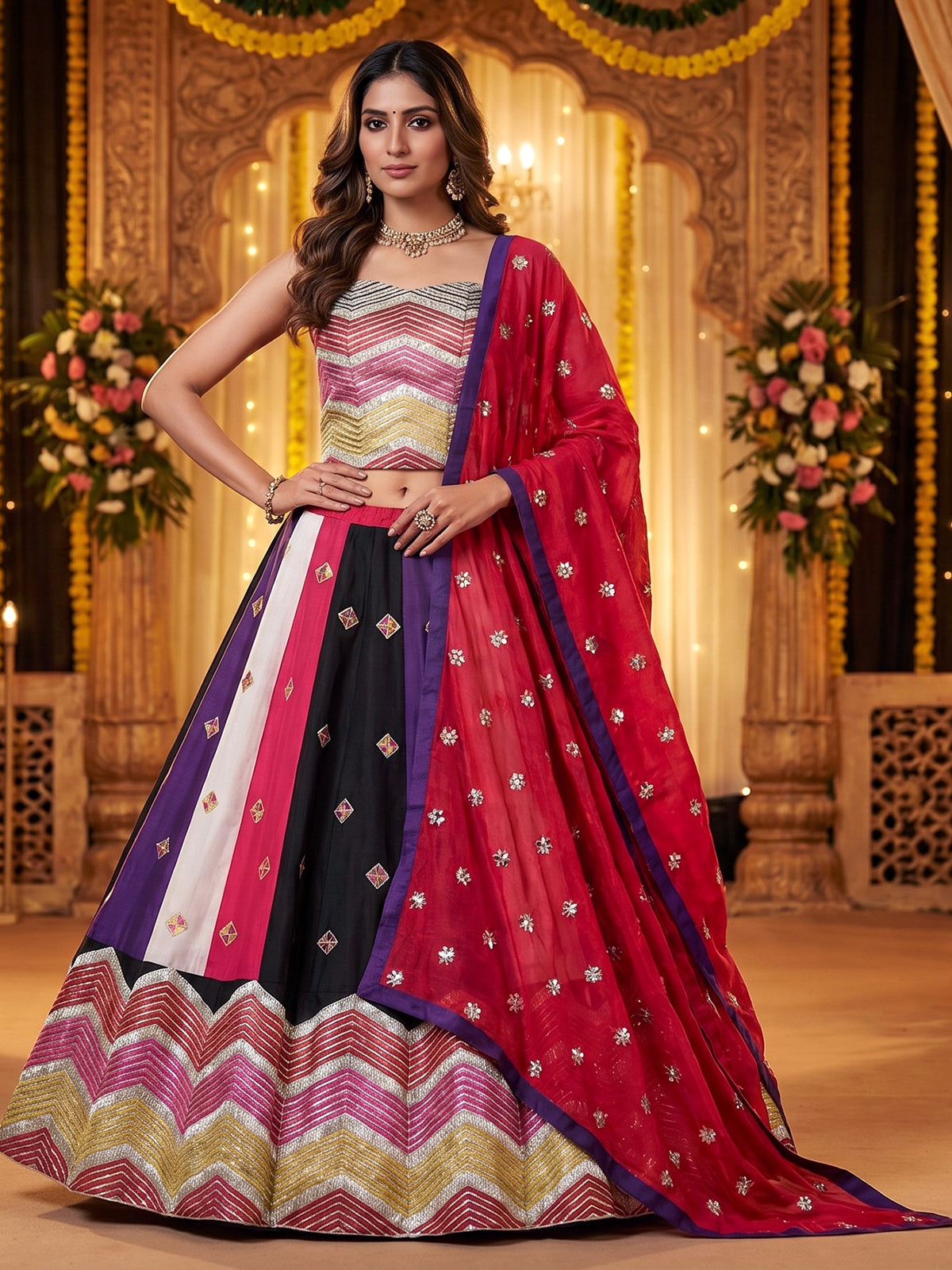 Multicolor chevron sparkle lehenga for festive twirls