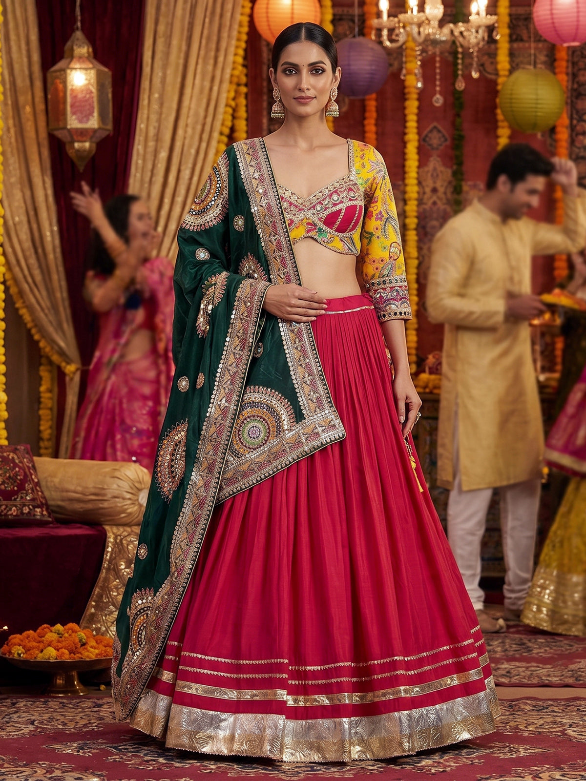 Rani pink mirror magic lehenga with elegance