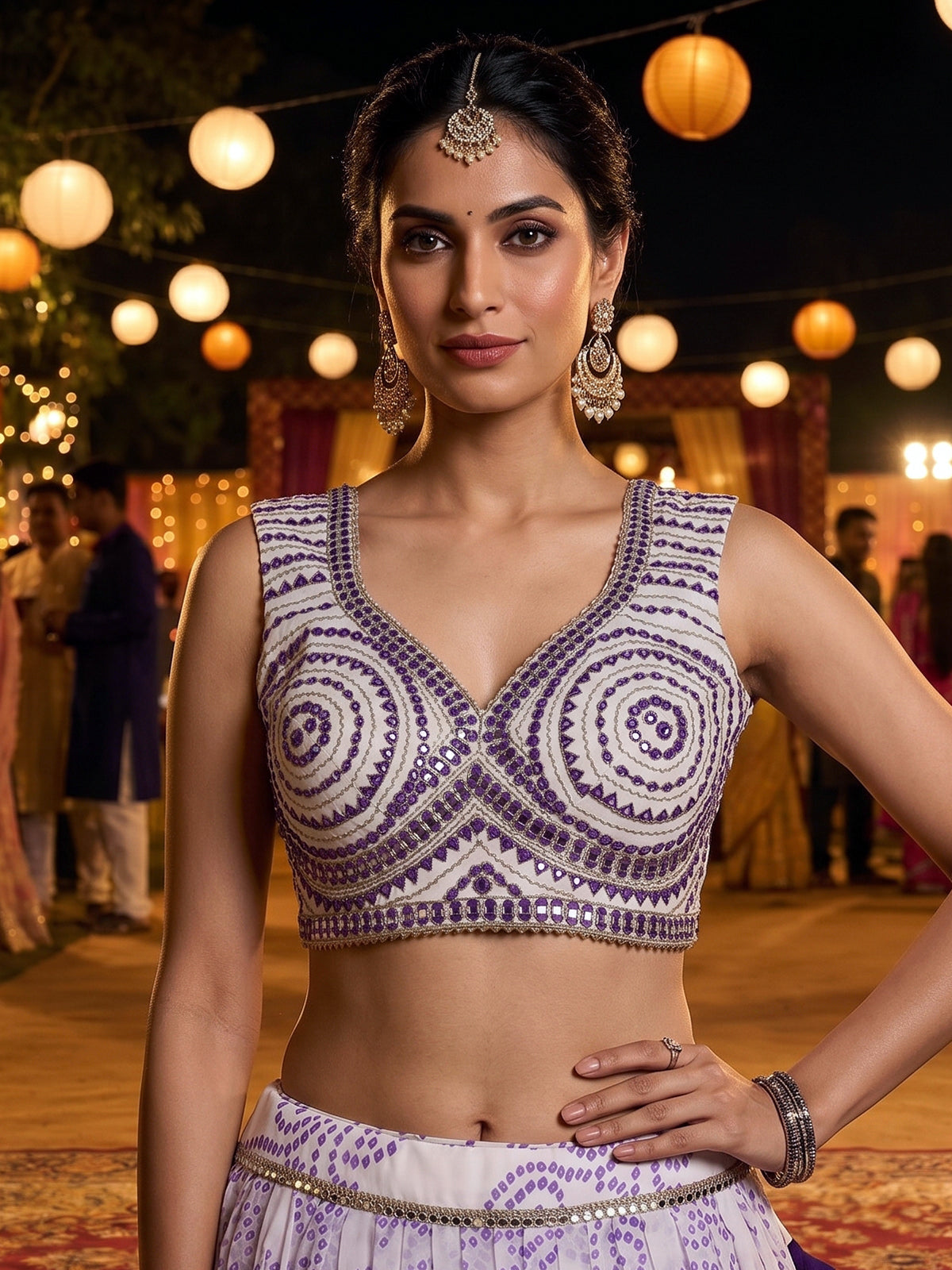 Purple festive sparkle lehenga with mirror detailing
