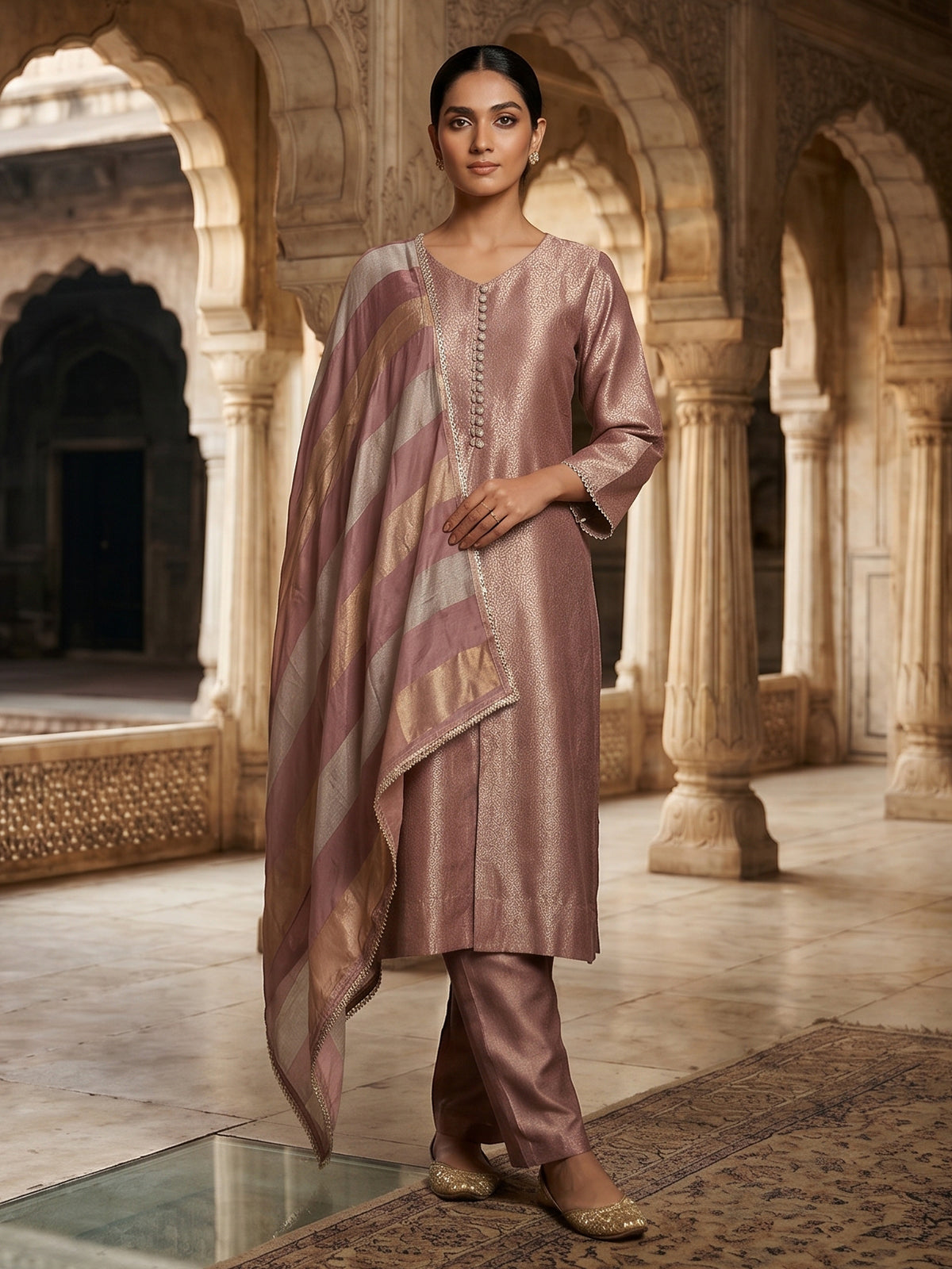 Onion pink brocade salwar suit with
