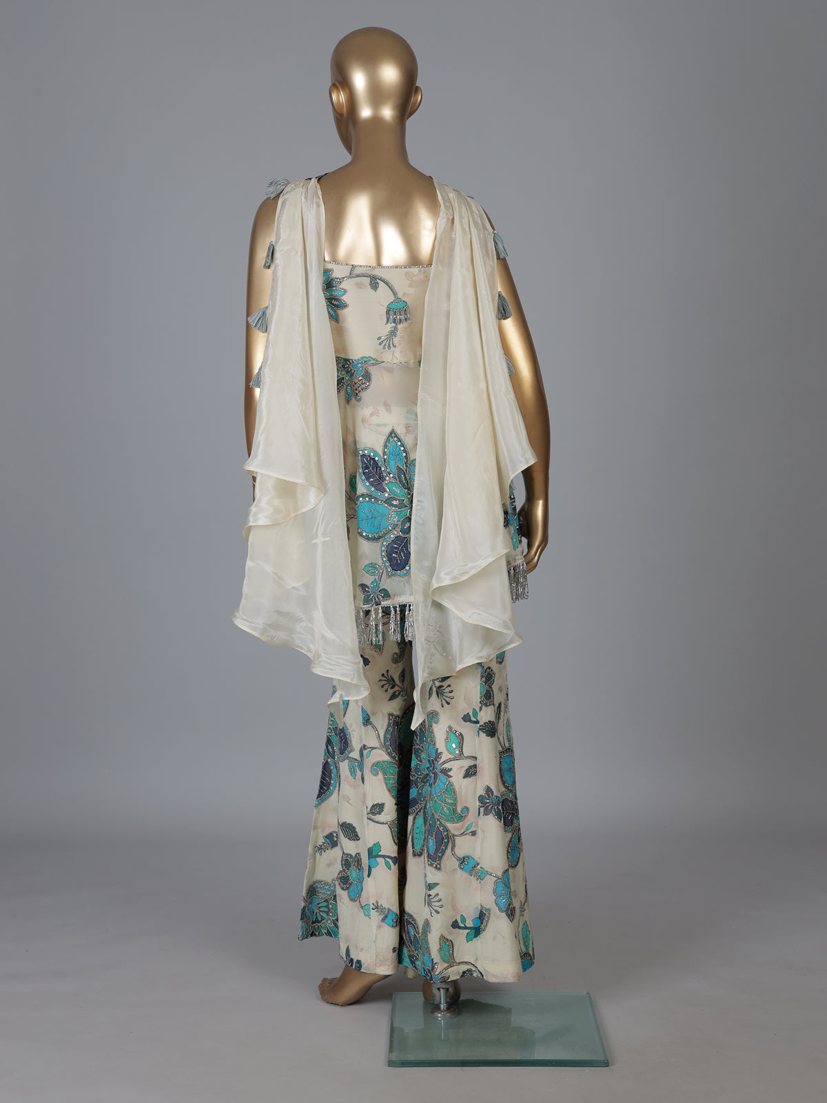 Ivory crepe georgette party wear sharara suit