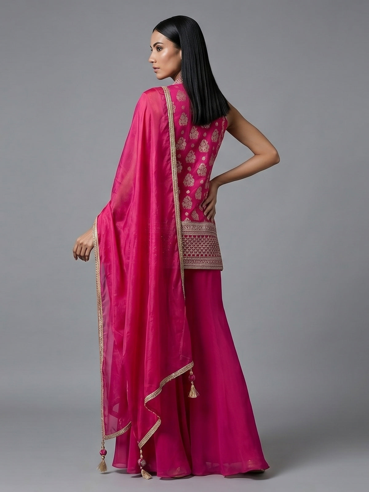 Rani pink georgette zardosi worked festive salwar suit