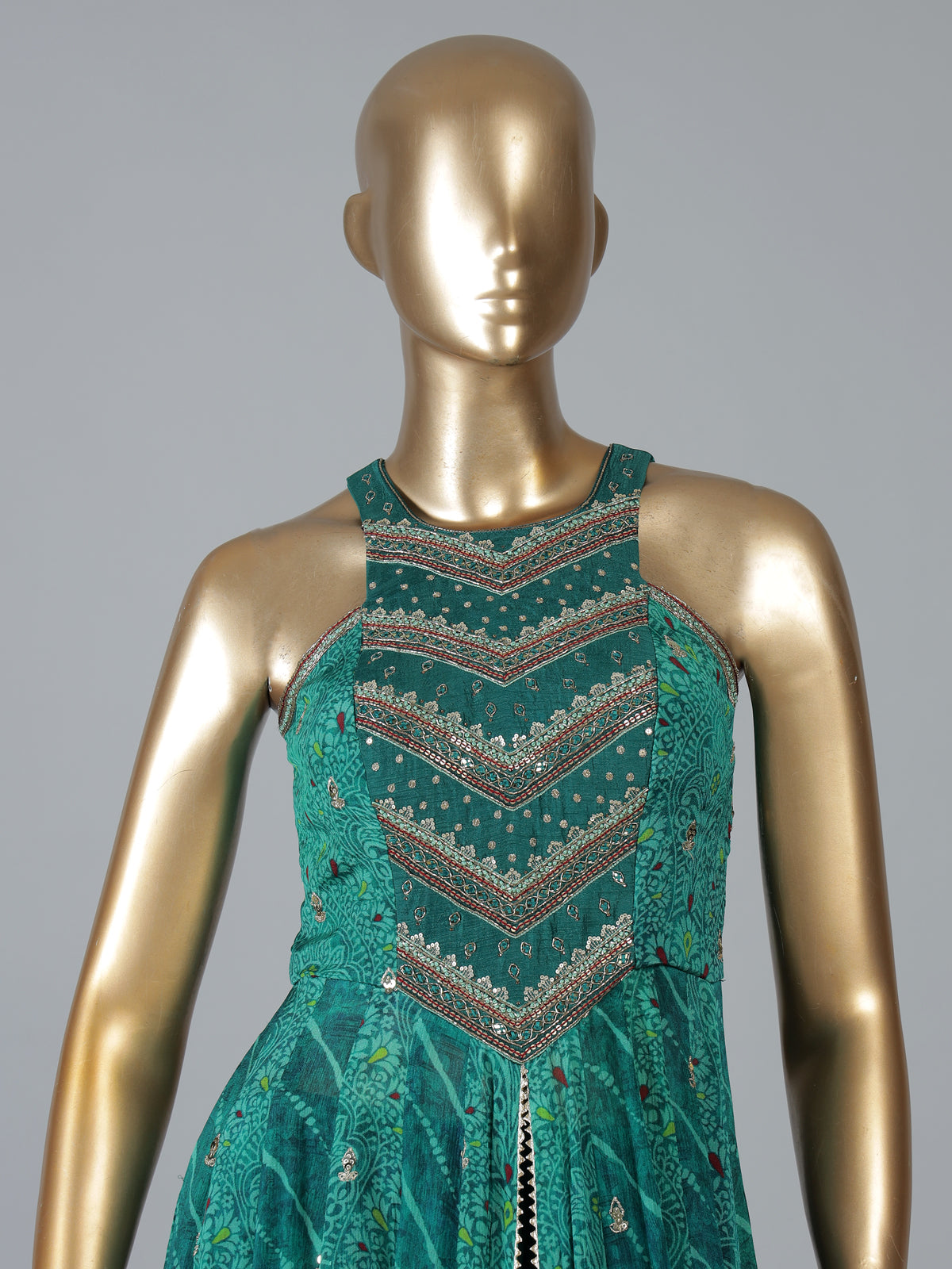 Green silk anarkali palazzo suit for wedding celebration