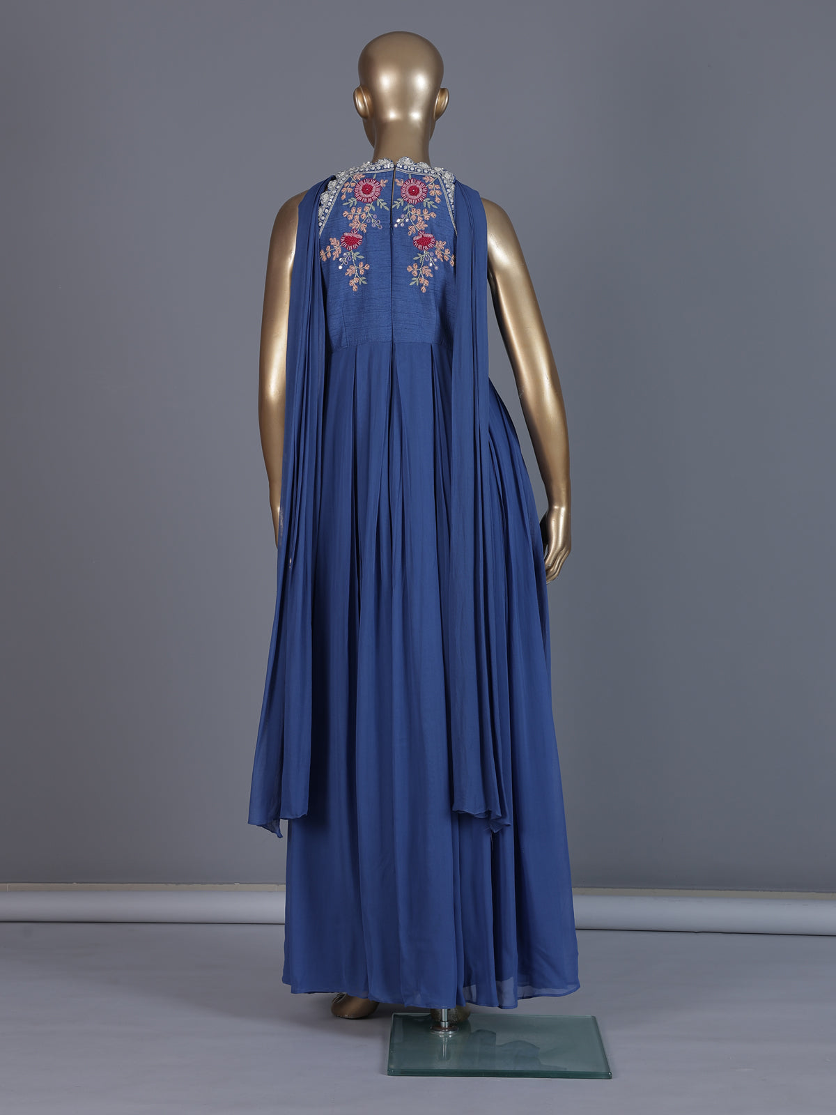 Blue halter neck festive floor length Anarkali suit