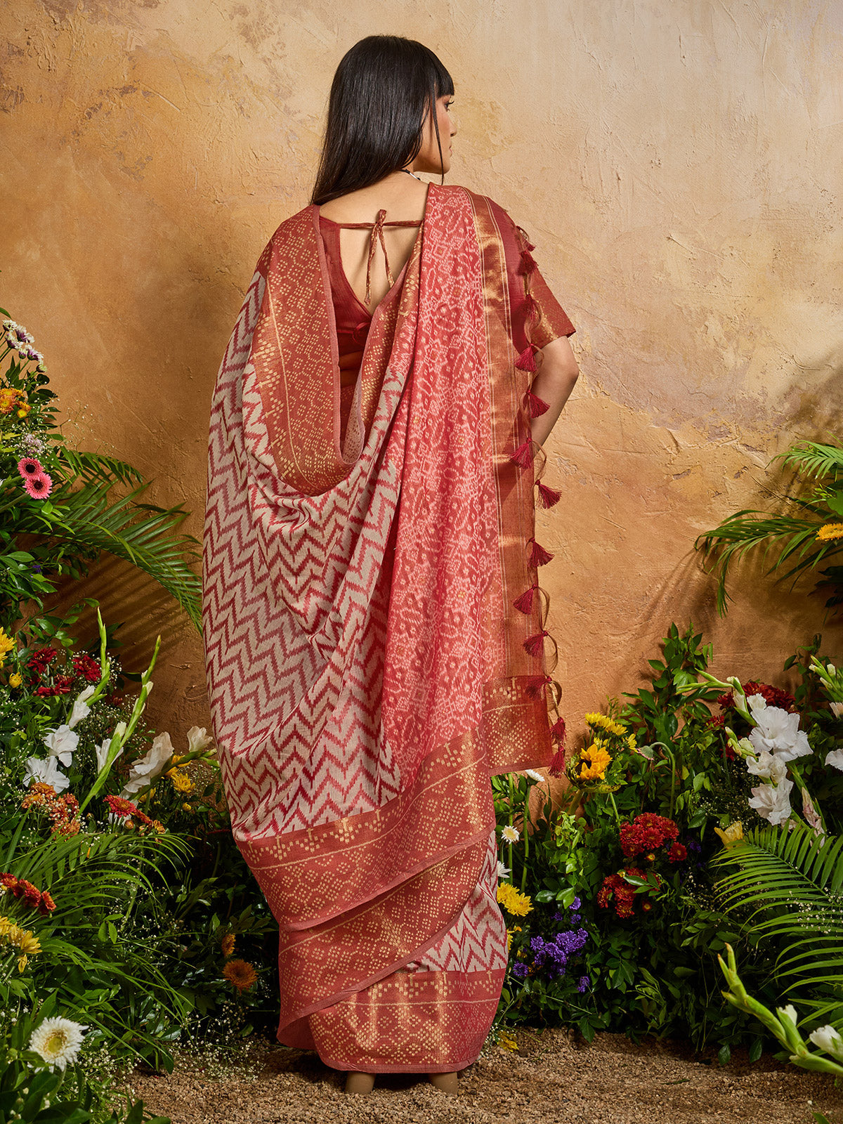 Red radiant printed festive saree with charm