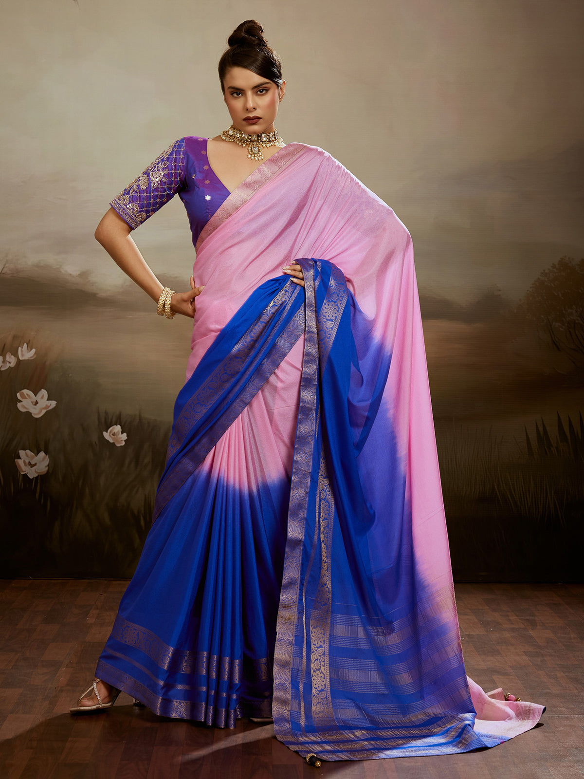 Pink radiant shaded festive saree with glamour