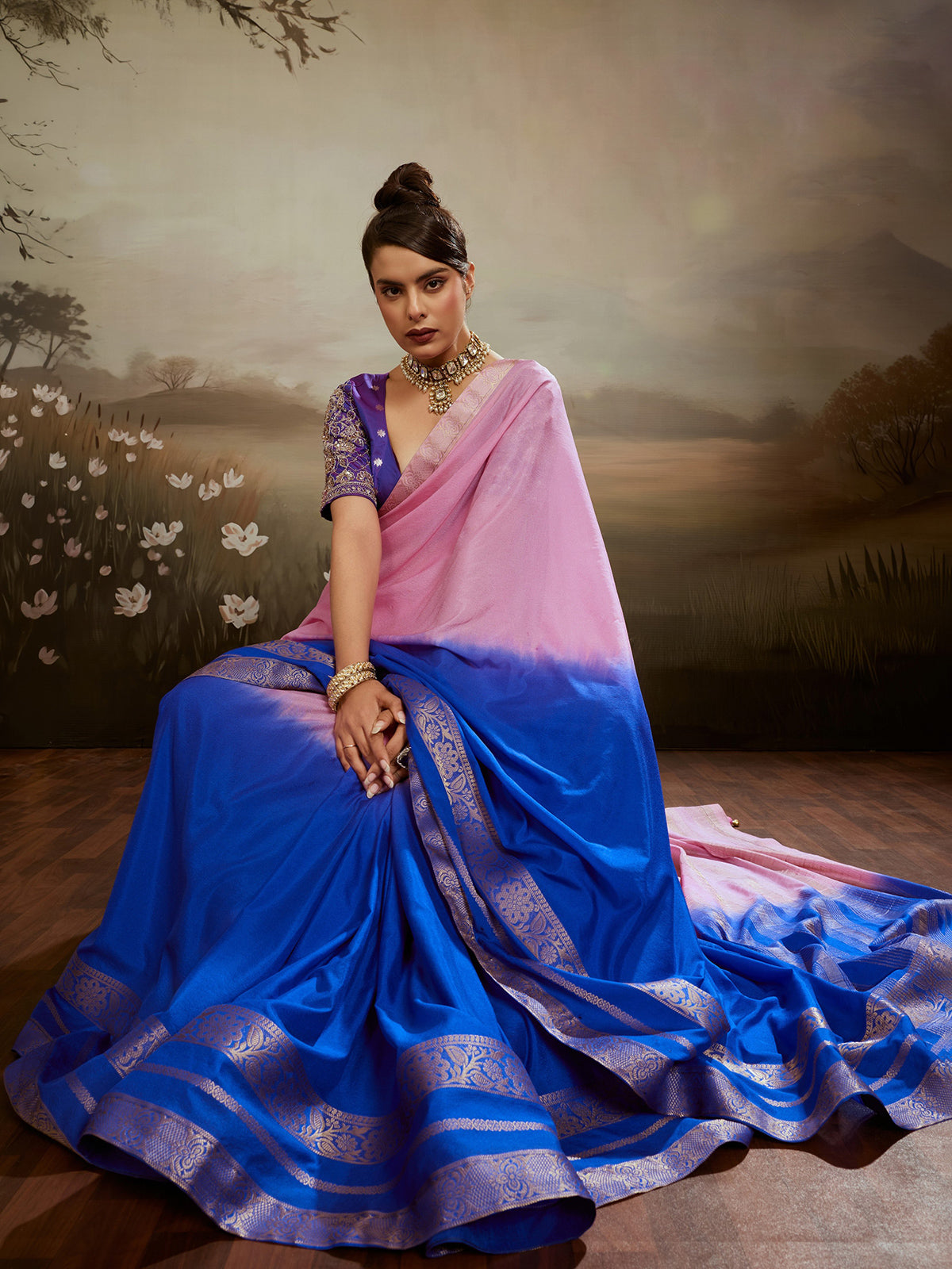 Pink radiant shaded festive saree with glamour