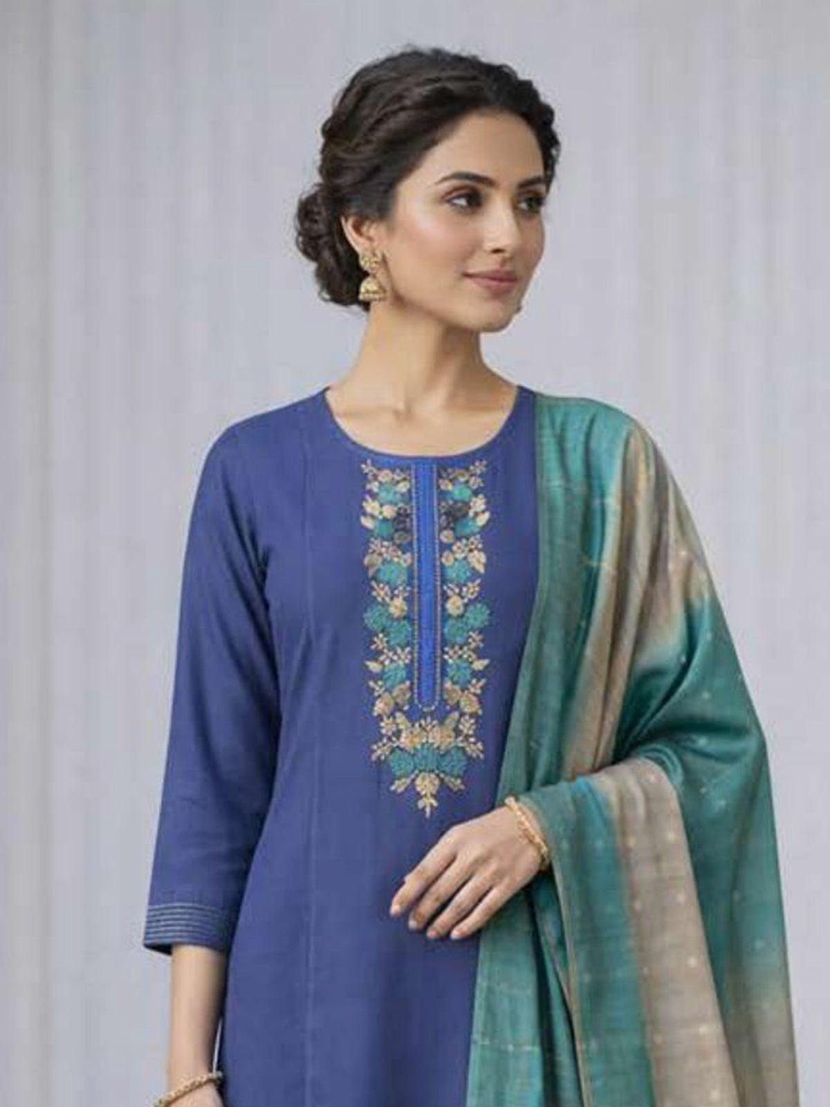 Blue cotton salwar suit with embroidery and sequin work