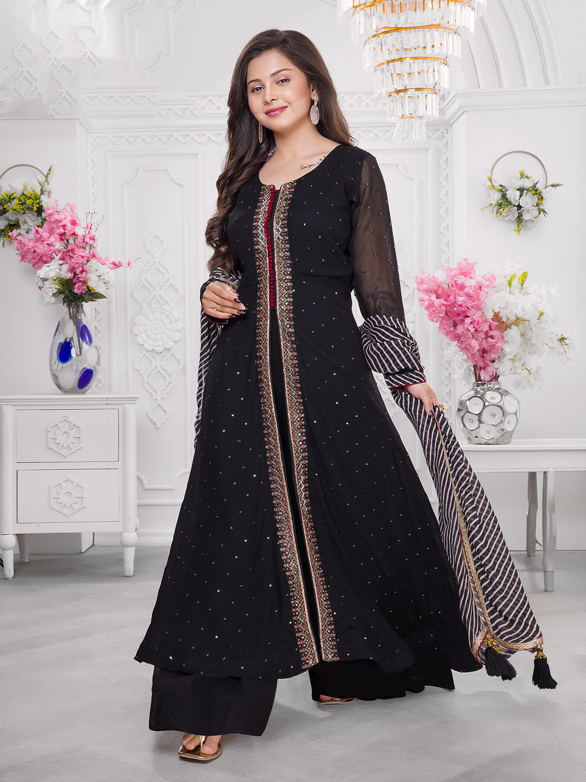 Black georgette anarkali suit with palazzo