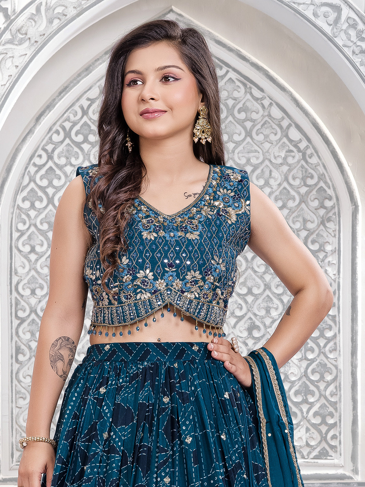 Navy printed georgette lehenga choli for girls