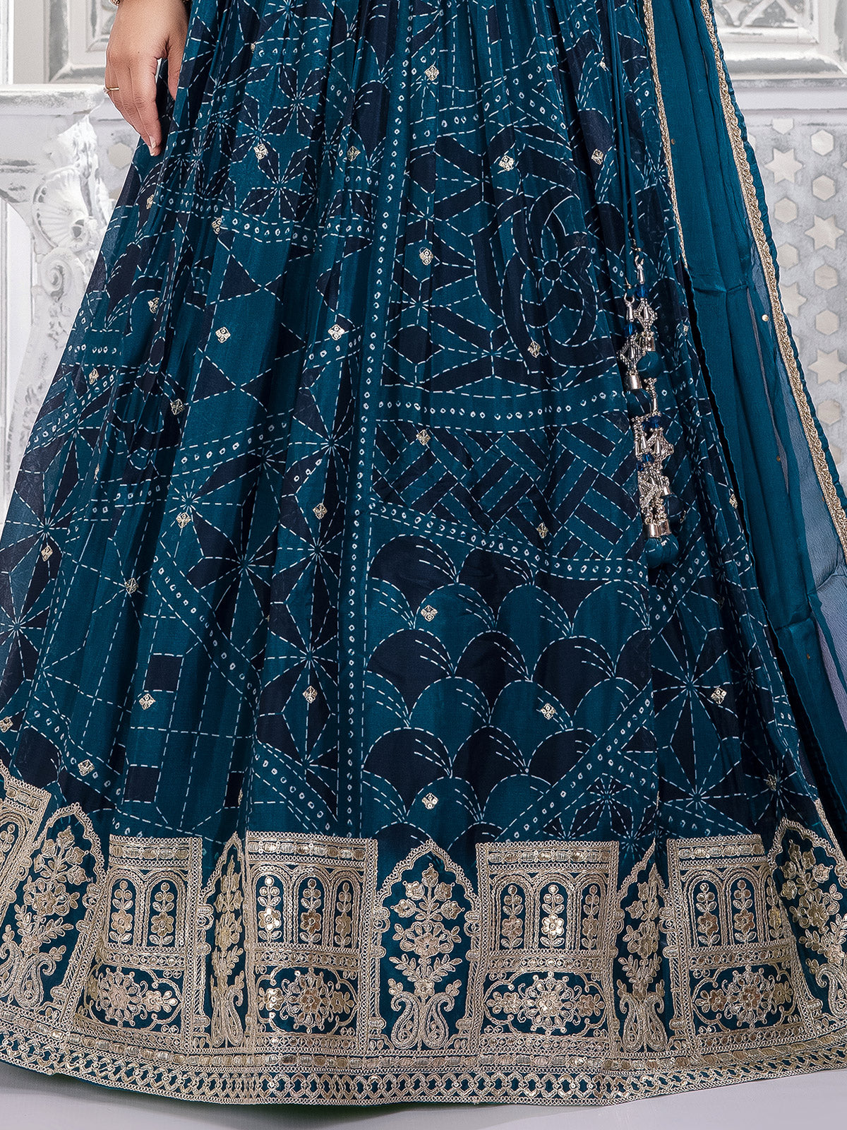 Navy printed georgette lehenga choli for girls