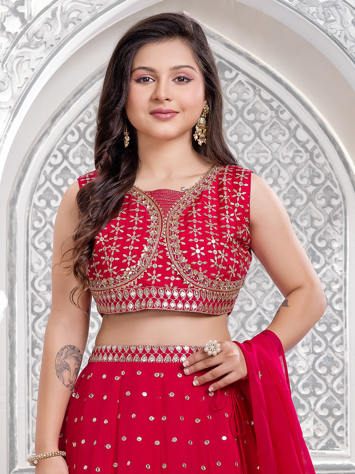 Red wedding wear georgette lehenga choli for girls