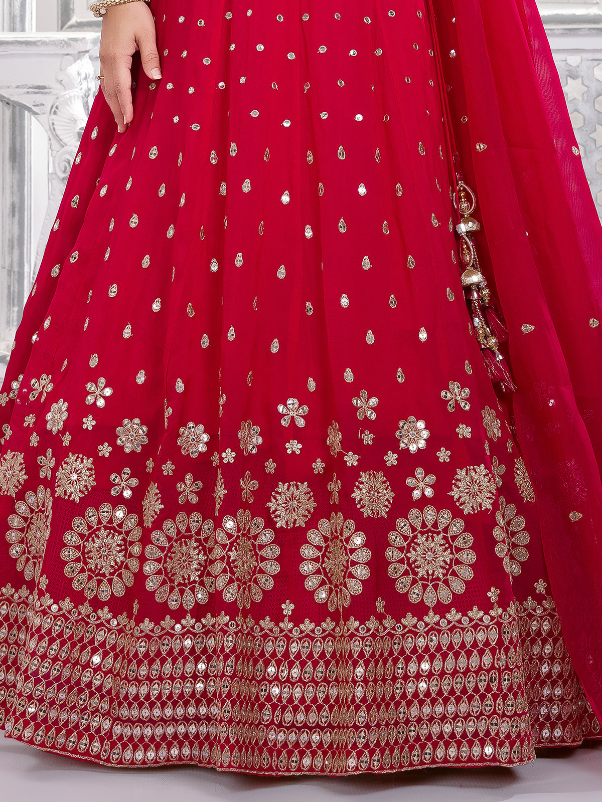 Red wedding wear georgette lehenga choli for girls
