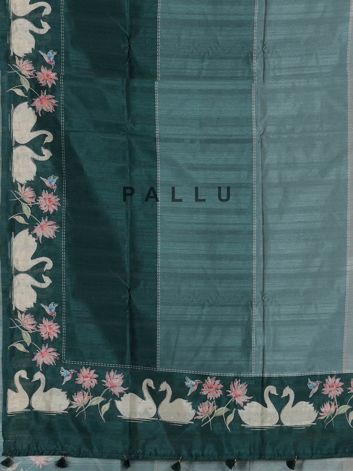 Green swan lotus festive tussar saree