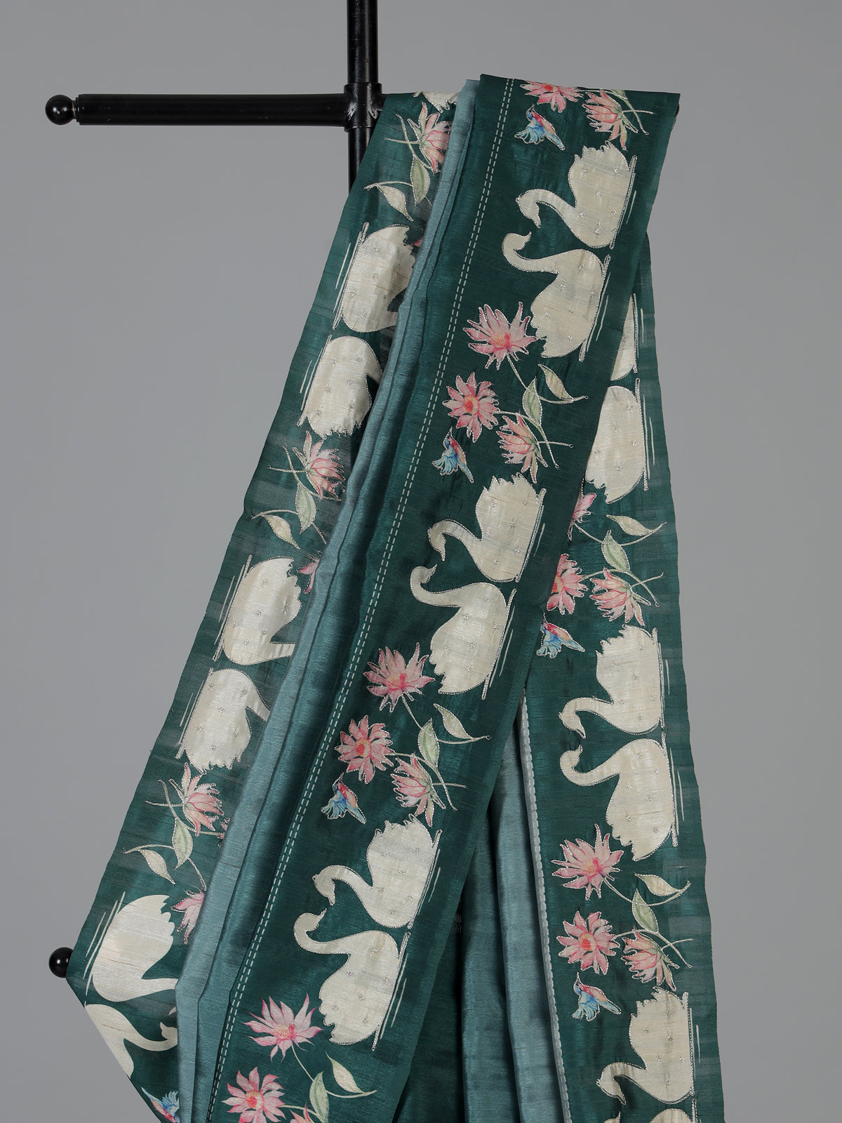 Green swan lotus festive tussar saree