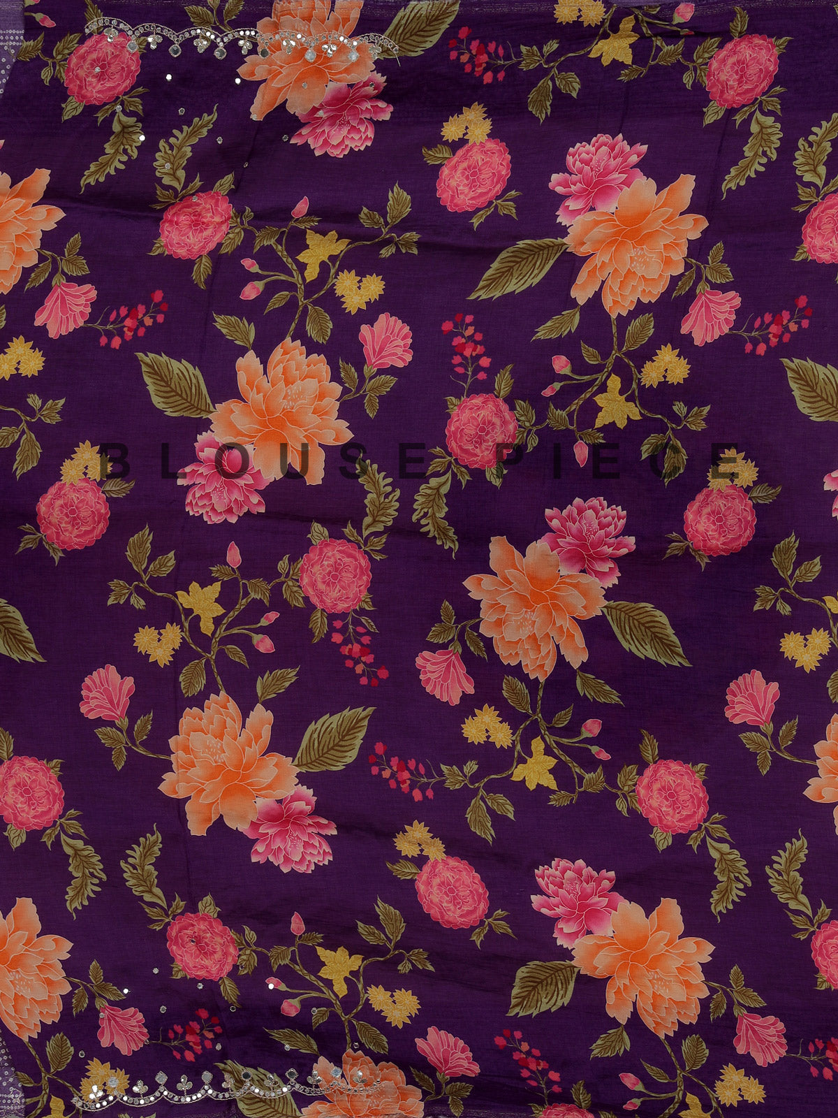 Peach floral mirror work dola silk saree