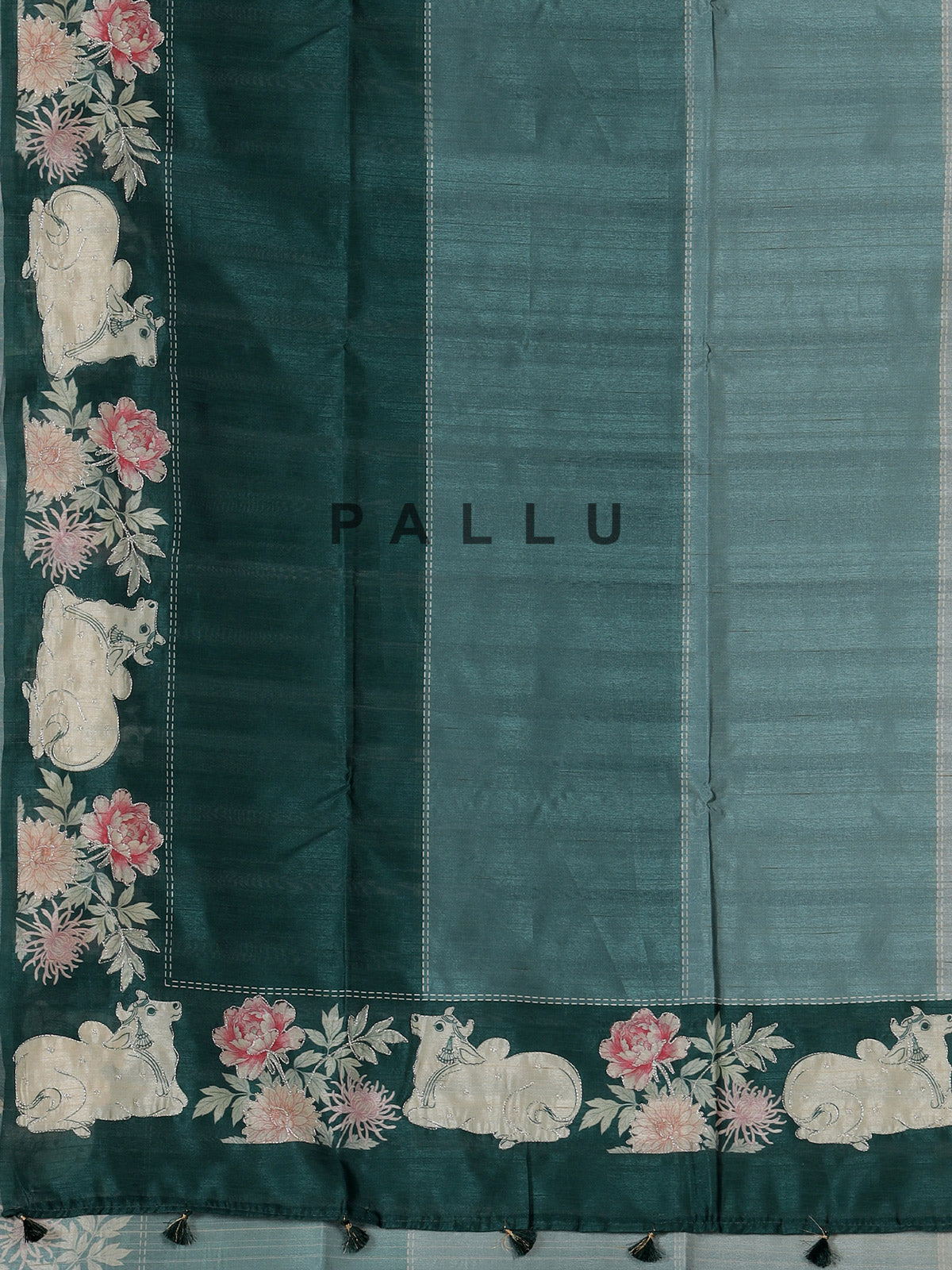 Green kamdhenu lotus festive silk saree