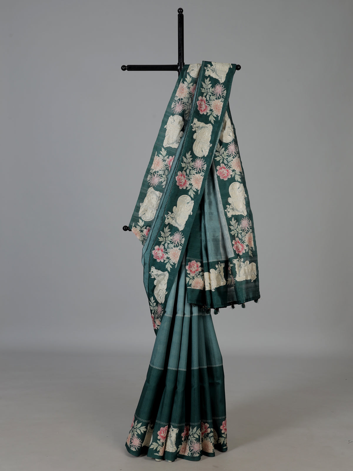 Green kamdhenu lotus festive silk saree
