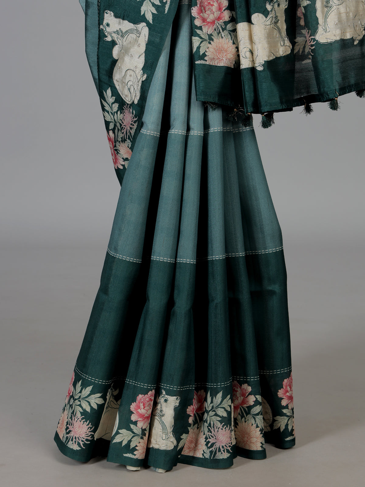Green kamdhenu lotus festive silk saree