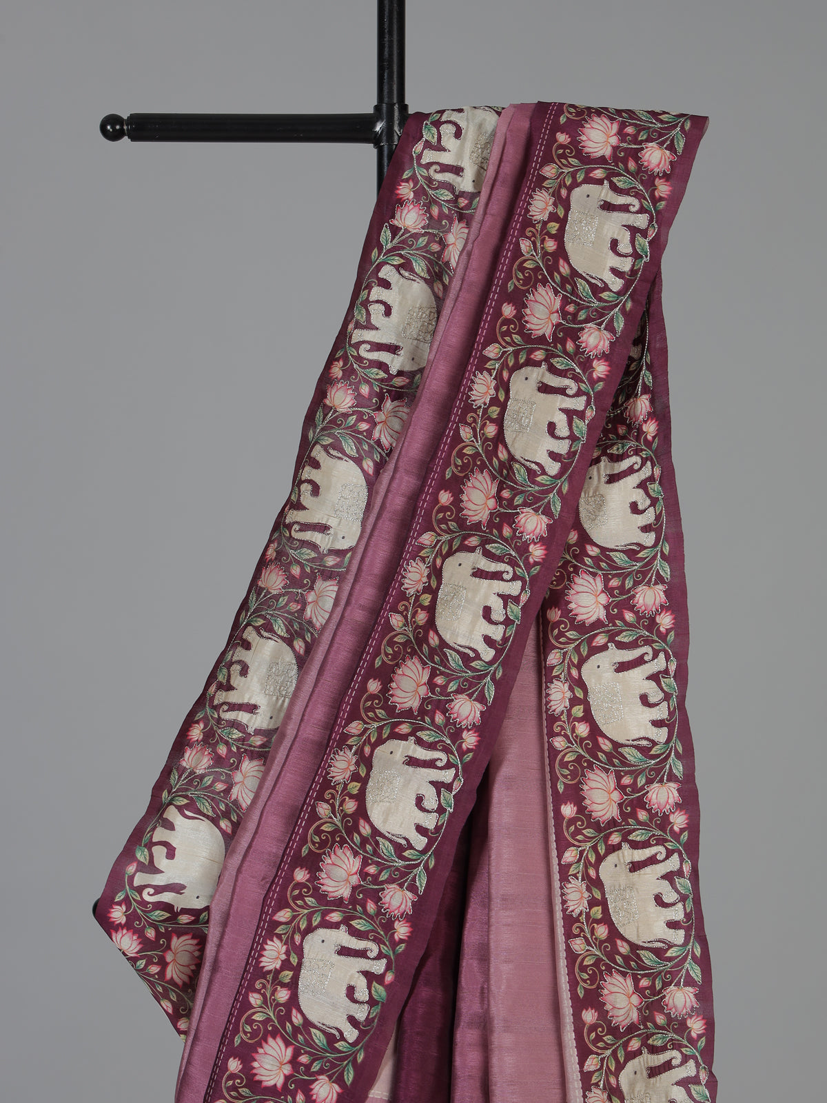 Pink elephant motif festive tussar saree