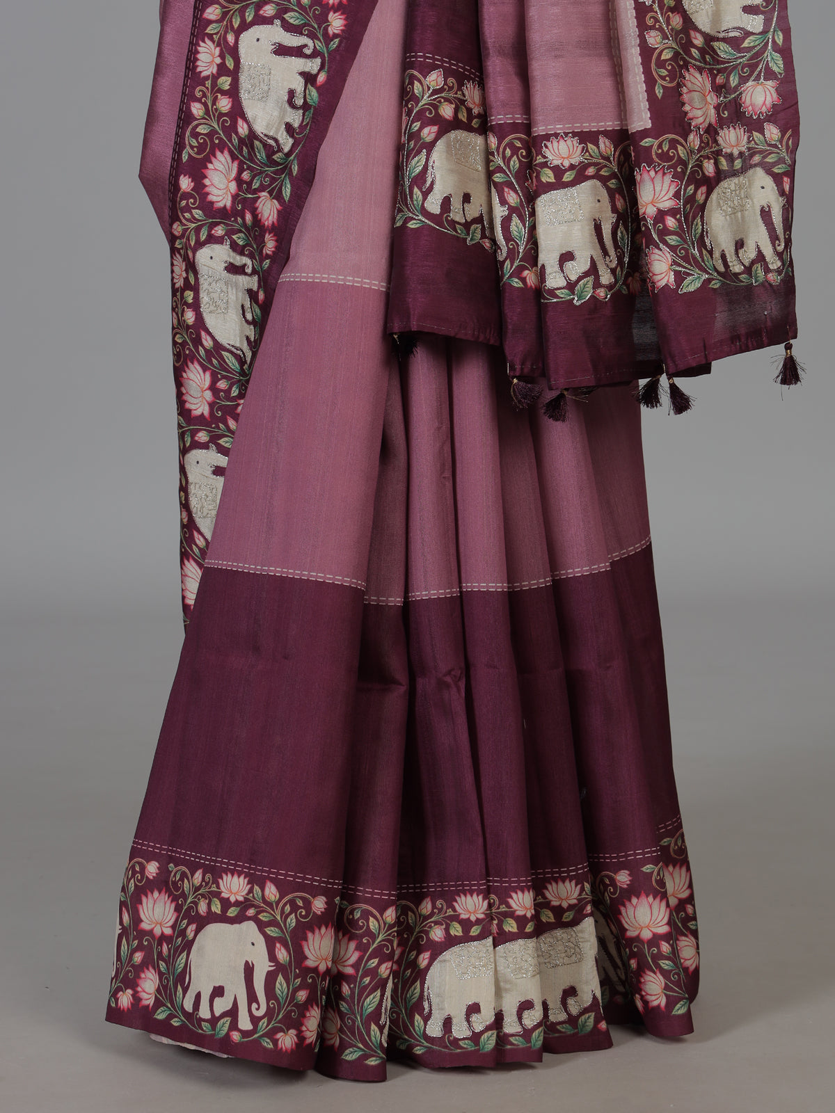 Pink elephant motif festive tussar saree
