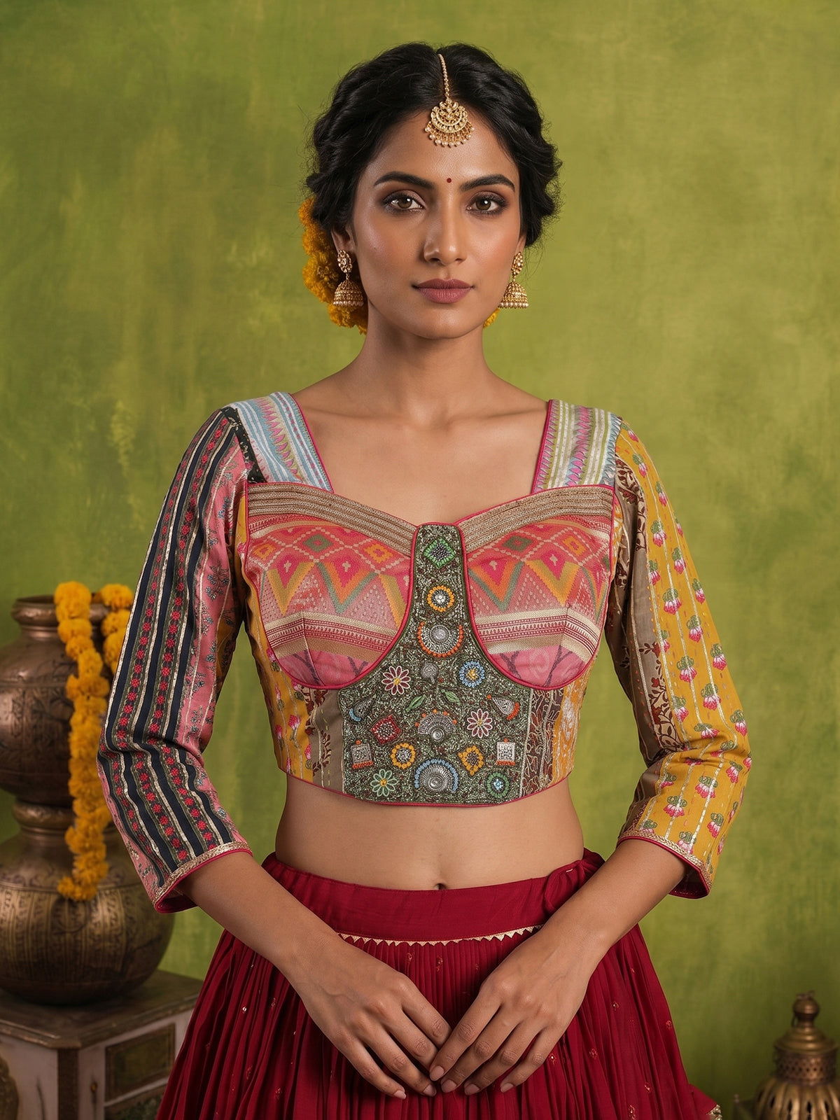 Maroon cotton silk navratri lehenga choli