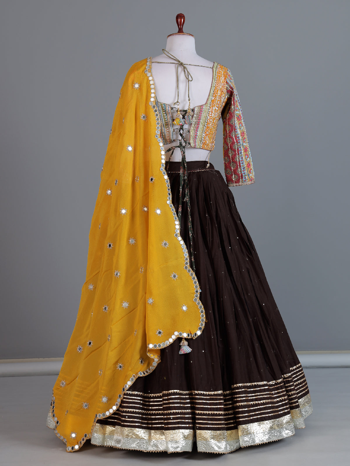 Brown cotton silk reception lehenga choli